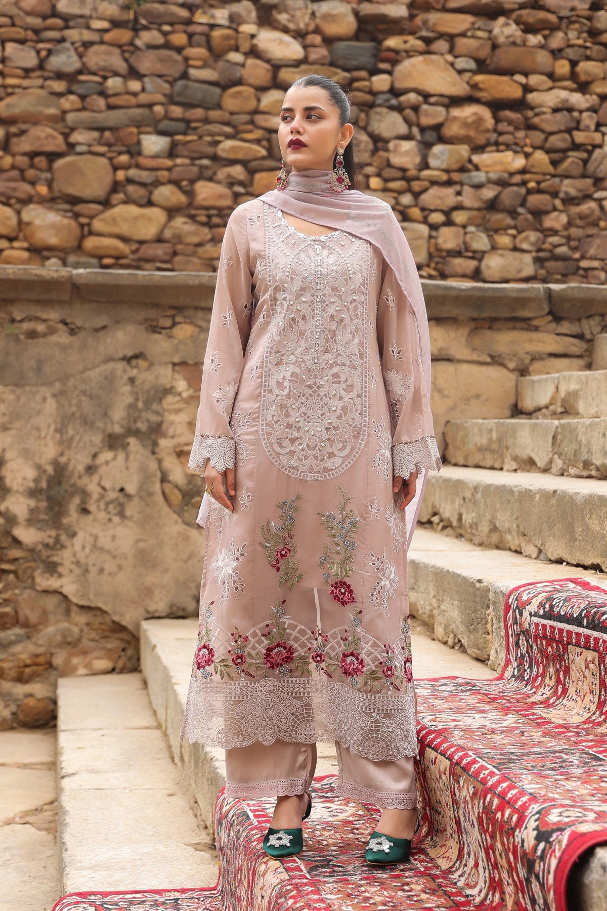PINK ORGANZA STRAIGHT KURTA WITH PANT AND DUPATTA