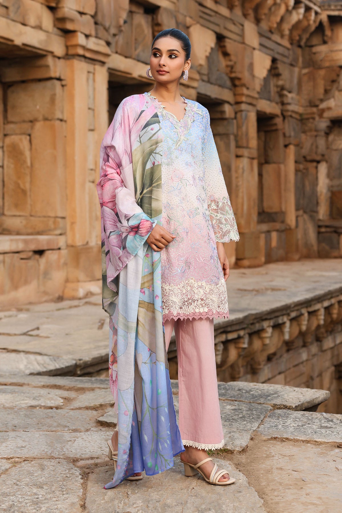 PINK COTTON STRAIGHT KURTA WITH PANT AND DUPATTA