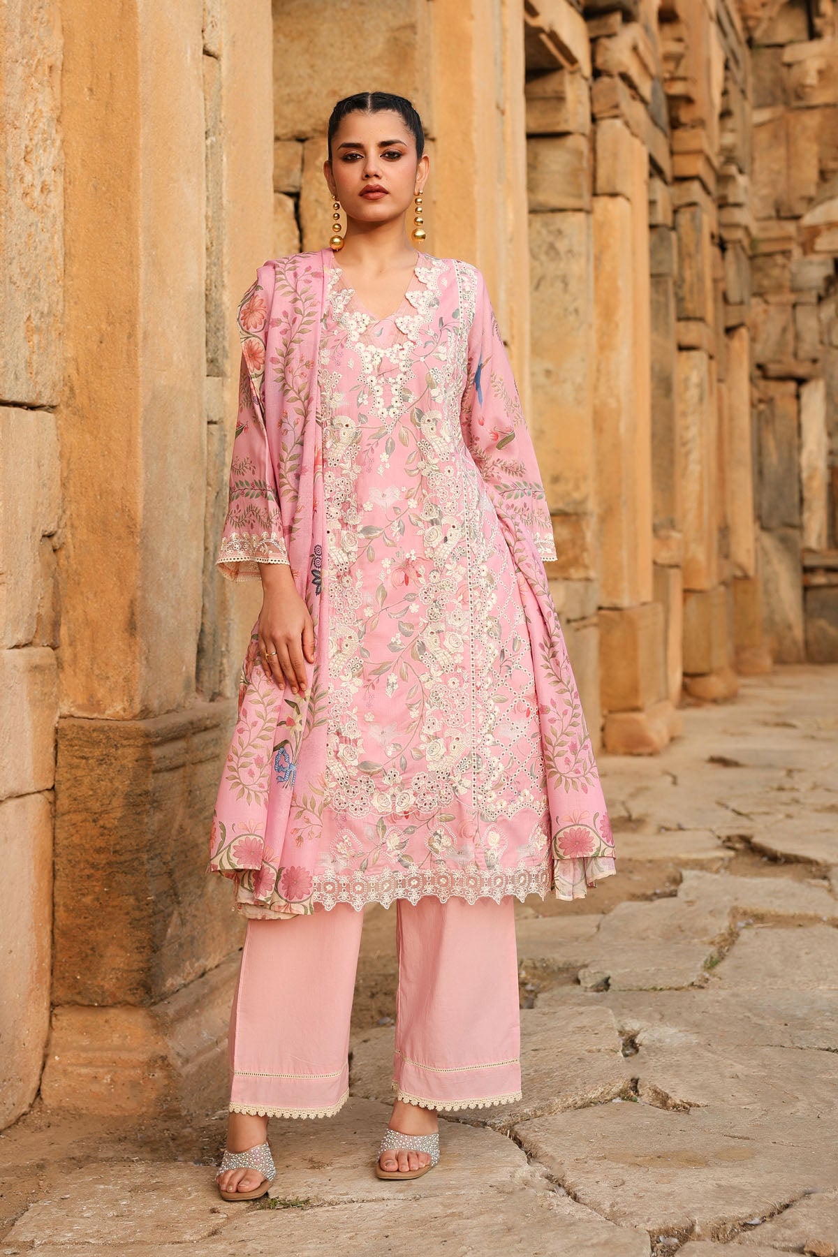 PINK COTTON STRAIGHT KURTA WITH PANT AND DUPATTA