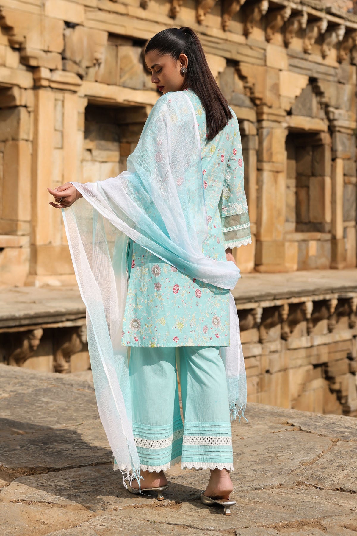 SKY COTTON STRAIGHT KURTA WITH PANT AND DUPATTA