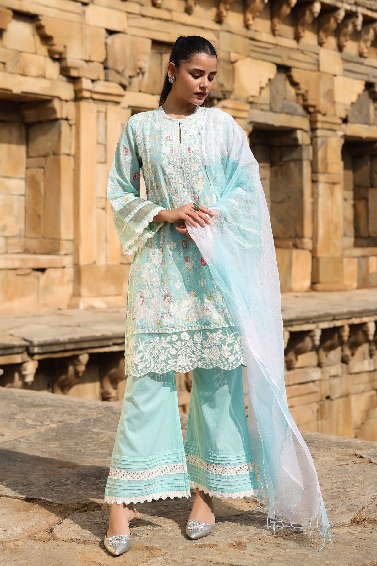 SKY COTTON STRAIGHT KURTA WITH PANT AND DUPATTA