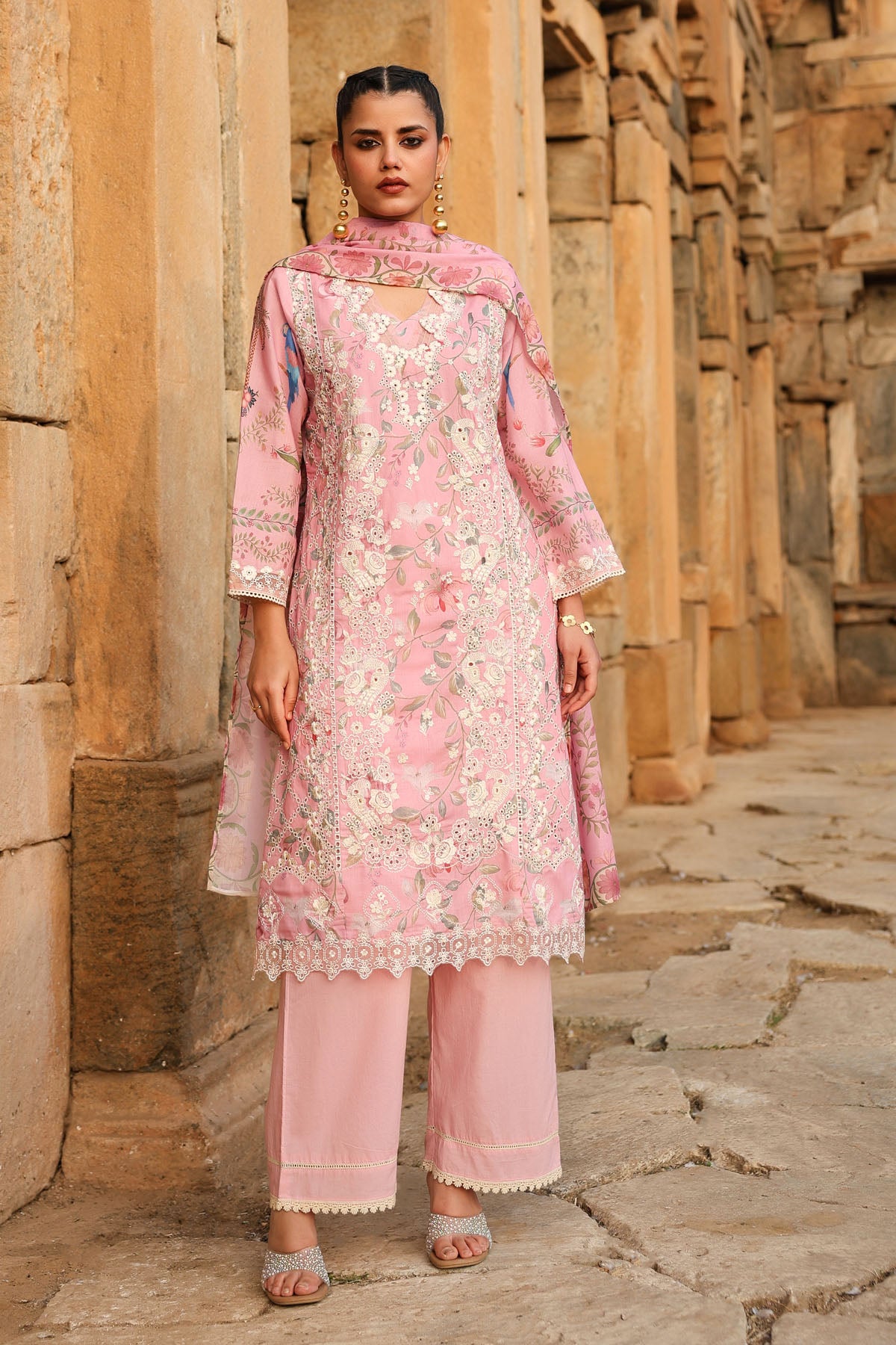 PINK COTTON STRAIGHT KURTA WITH PANT AND DUPATTA