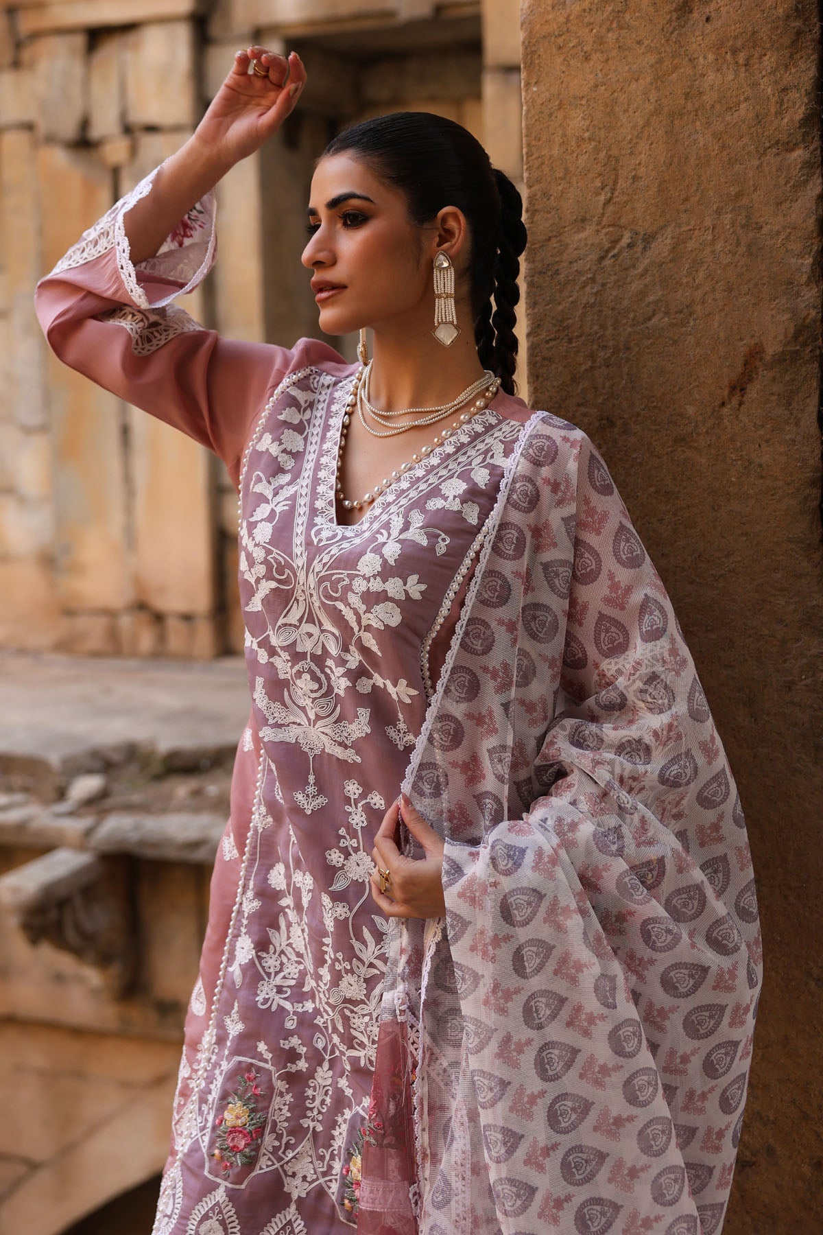 PINK MUL CHANDERI STRAIGHT KURTA WITH PANT AND DUPATTA