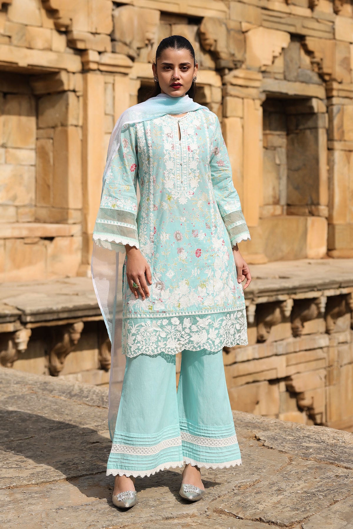 SKY COTTON STRAIGHT KURTA WITH PANT AND DUPATTA
