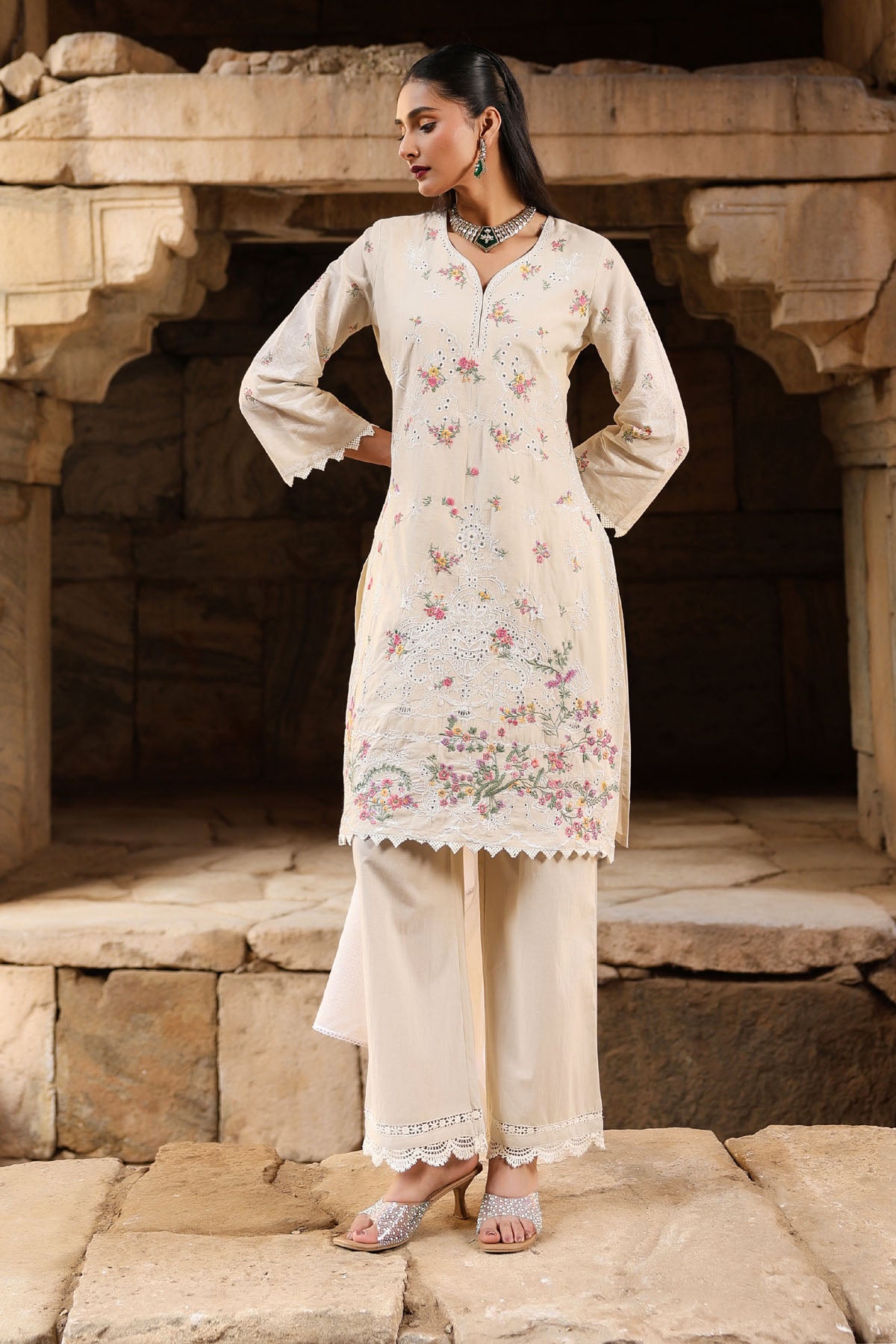 WHITE COTTON STRAIGHT KURTA WITH PANT AND DUPATTA