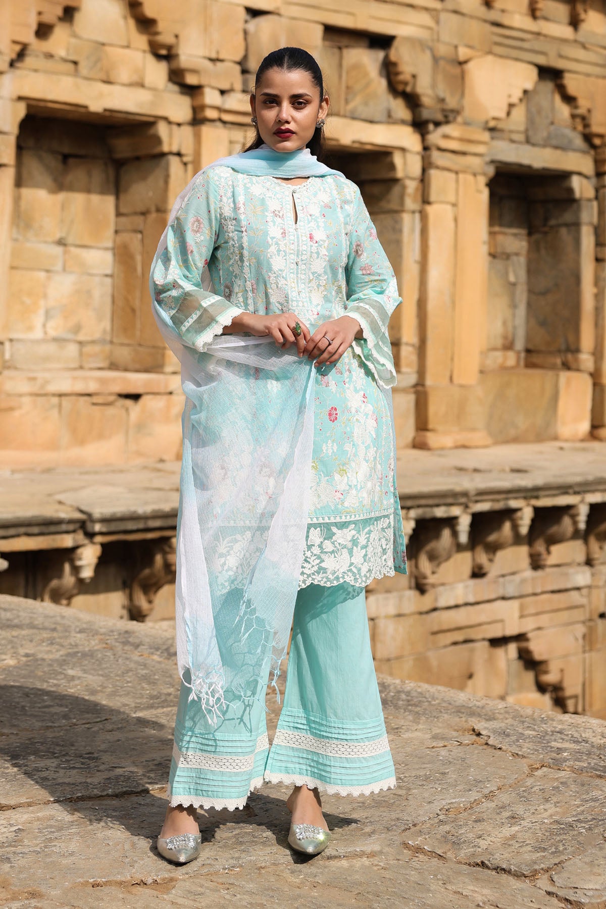 SKY COTTON STRAIGHT KURTA WITH PANT AND DUPATTA