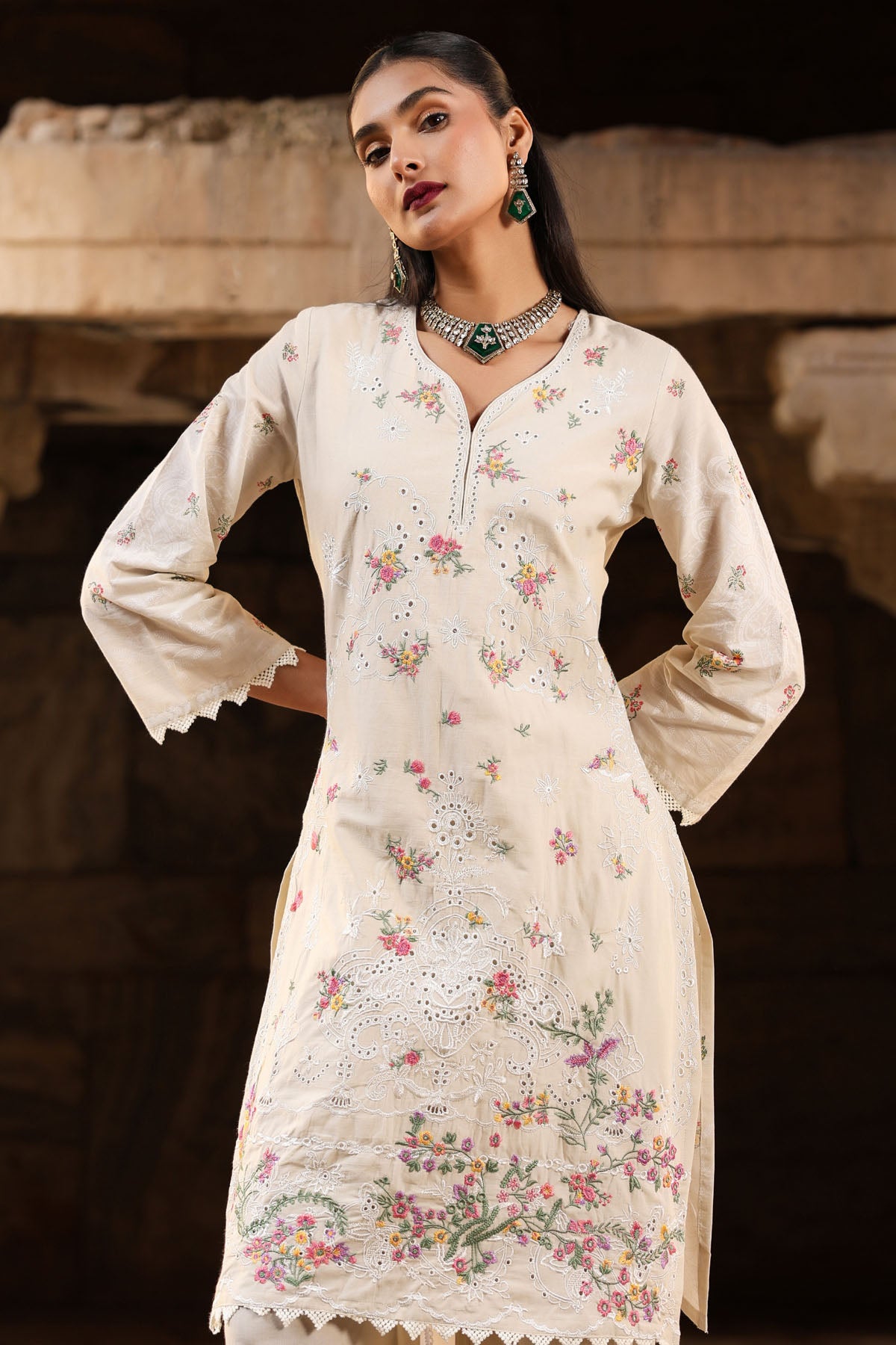 WHITE COTTON STRAIGHT KURTA WITH PANT AND DUPATTA