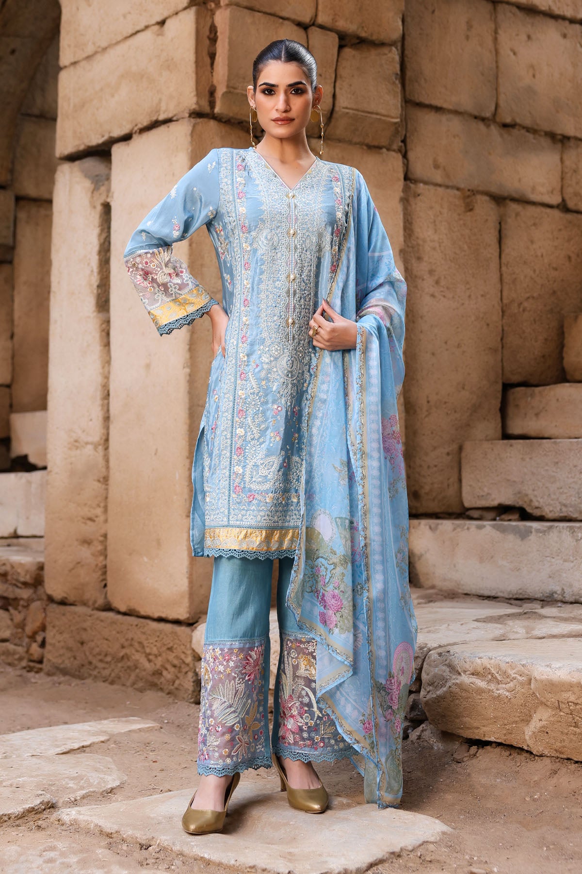 BLUE CREPE STRAIGHT KURTA WITH PANT AND DUPATTA