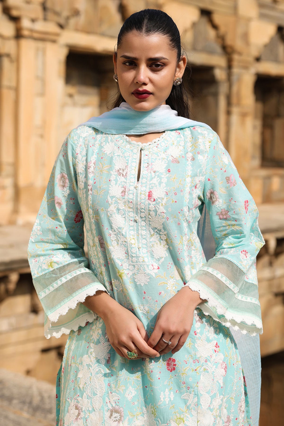 SKY COTTON STRAIGHT KURTA WITH PANT AND DUPATTA