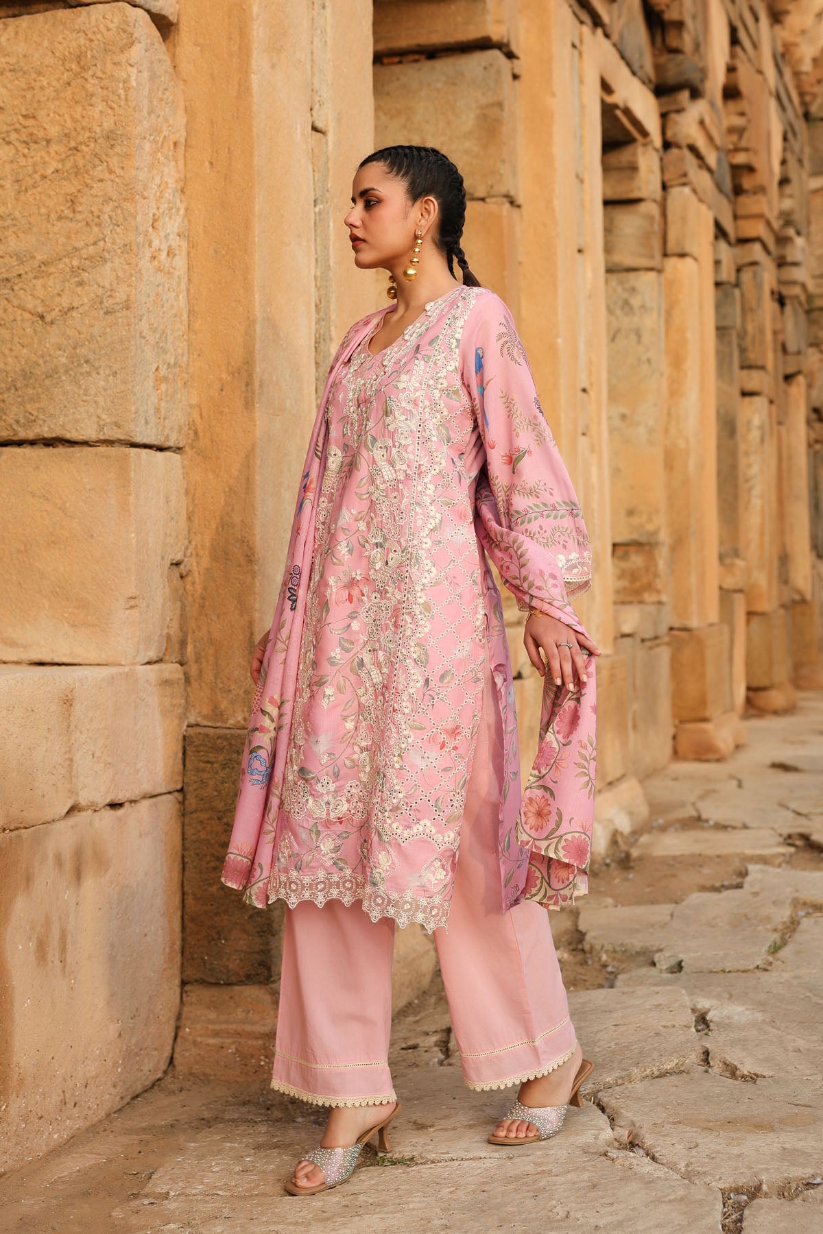 PINK COTTON STRAIGHT KURTA WITH PANT AND DUPATTA
