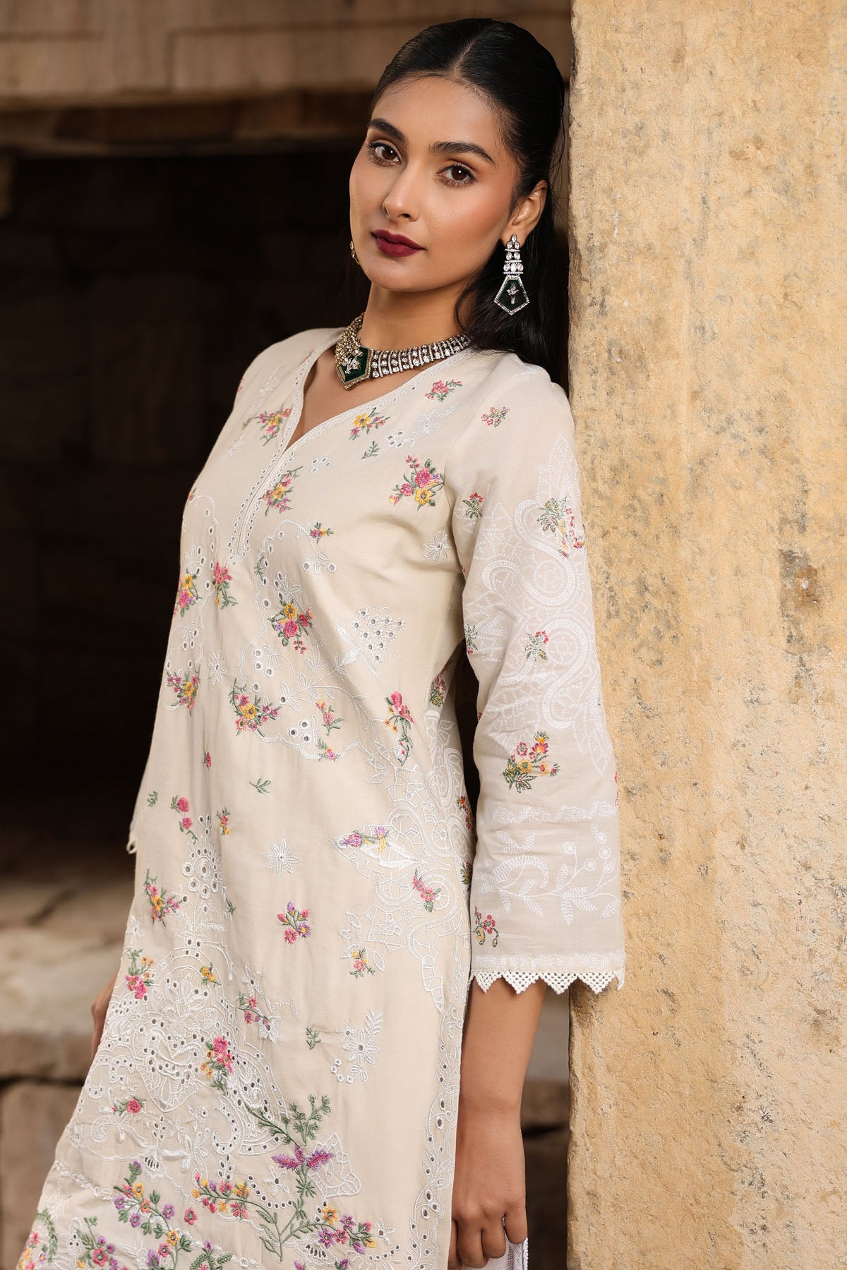 WHITE COTTON STRAIGHT KURTA WITH PANT AND DUPATTA