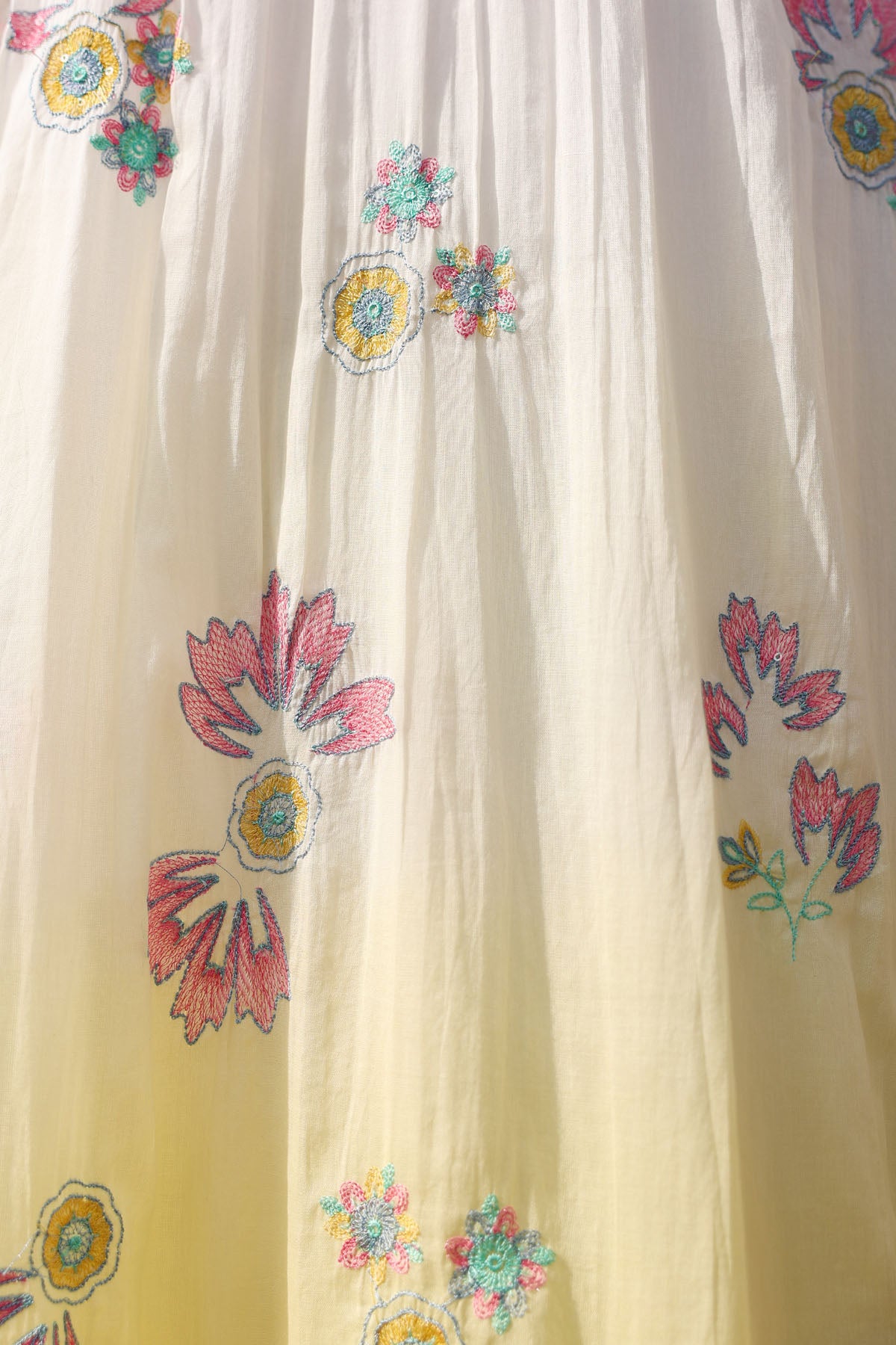 WHITE AND YELLOW MULMUL A -LINE KURTA WITH PANT AND DUPATTA