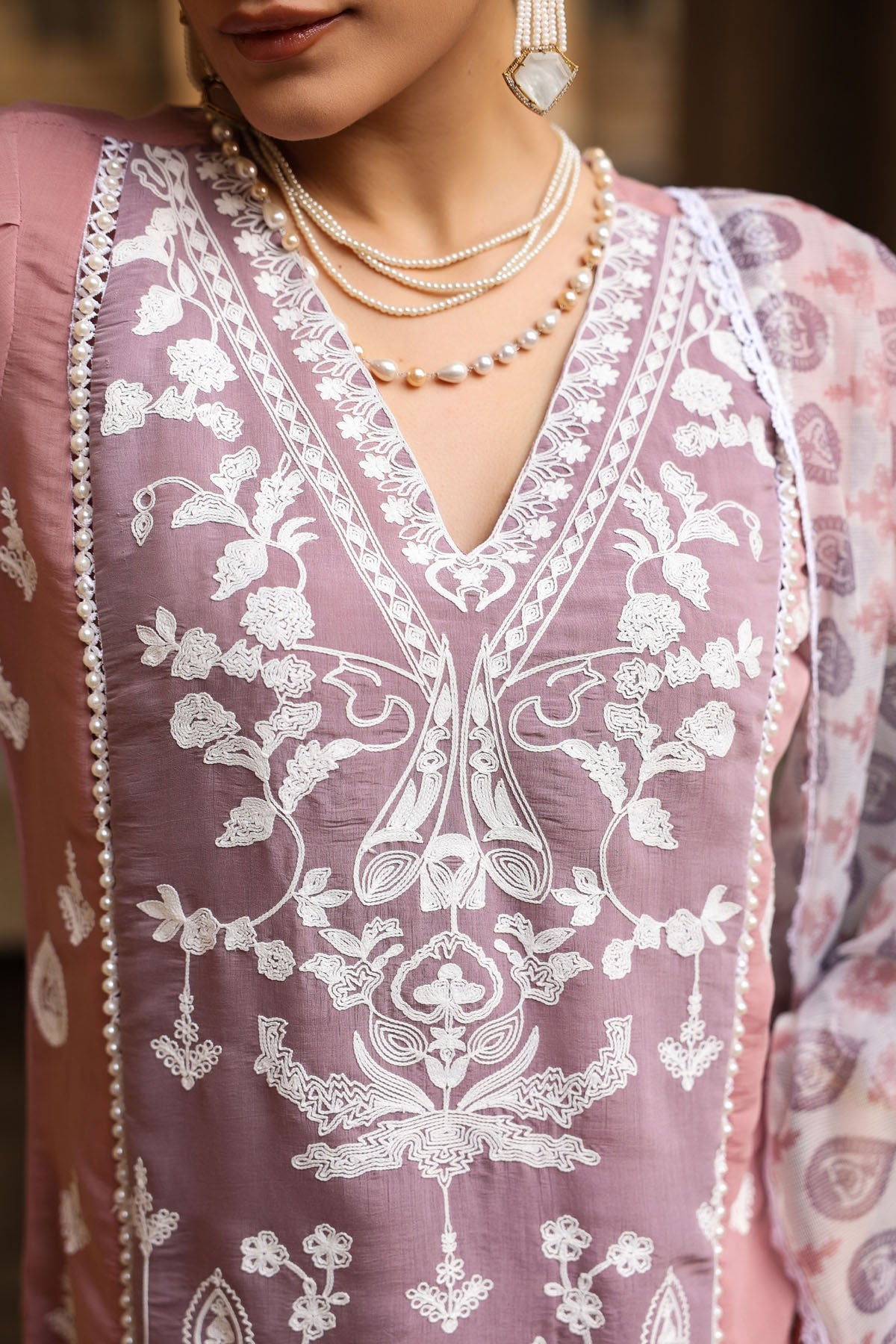 PINK MUL CHANDERI STRAIGHT KURTA WITH PANT AND DUPATTA