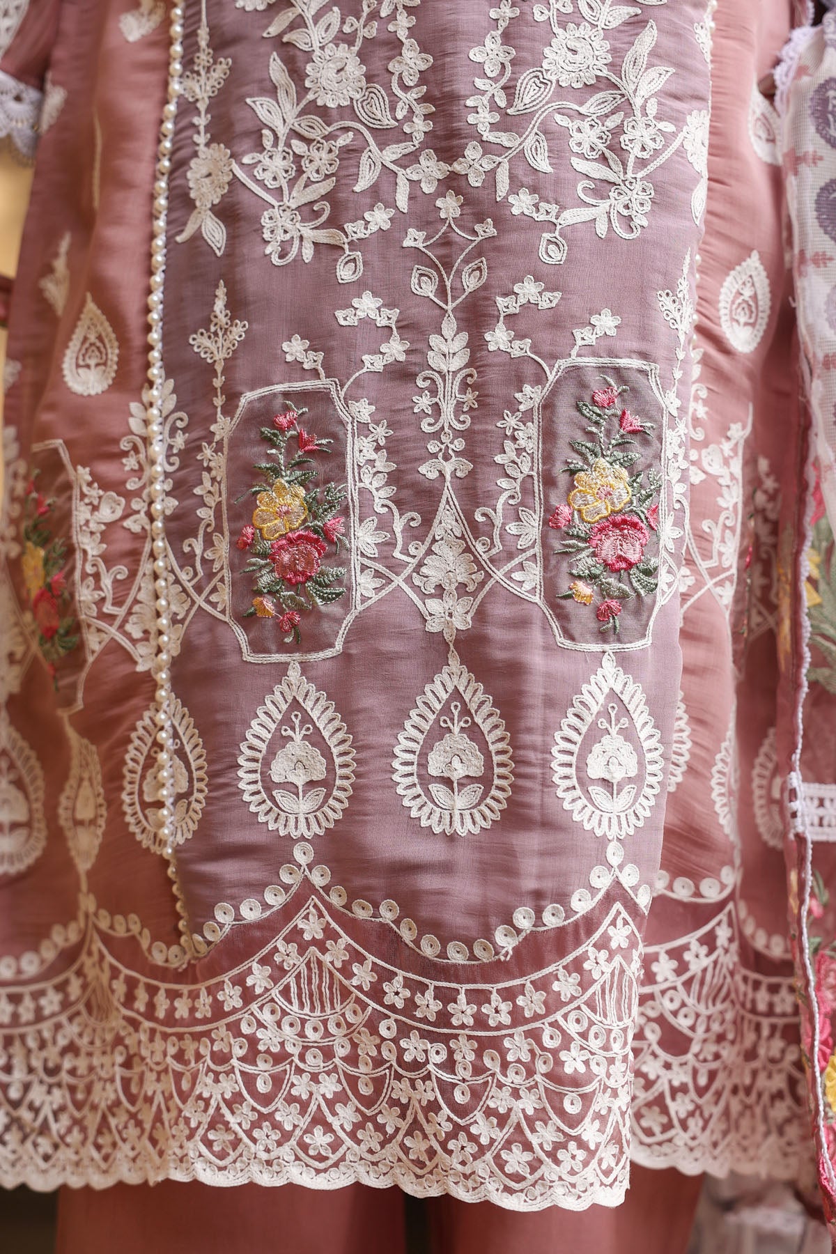 PINK MUL CHANDERI STRAIGHT KURTA WITH PANT AND DUPATTA