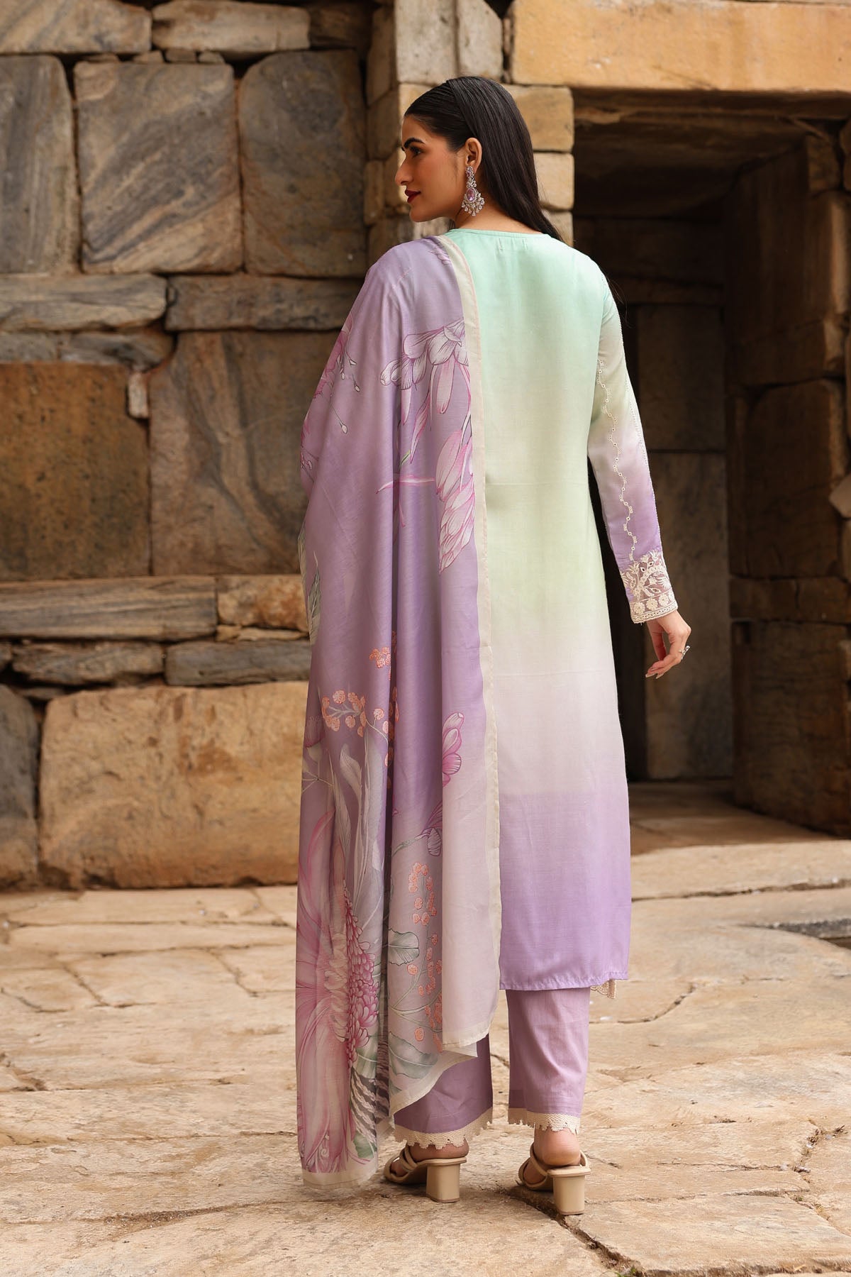 GREEN COTTON STRAIGHT KURTA WITH PANT AND DUPATTA