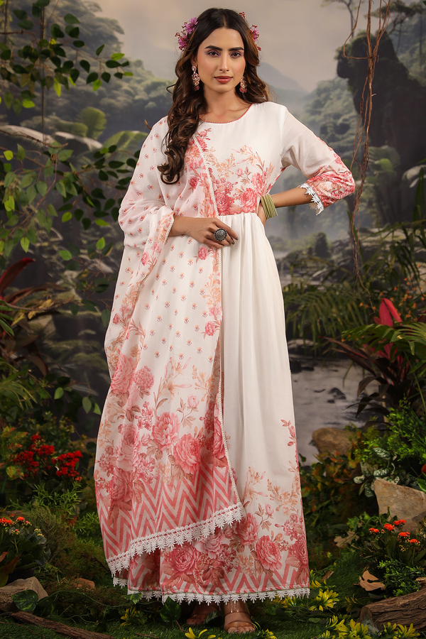 Gul Princess White Mulmul Floral Anarkali Gown