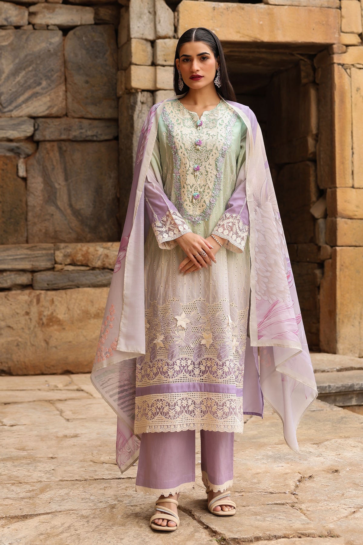 GREEN COTTON STRAIGHT KURTA WITH PANT AND DUPATTA