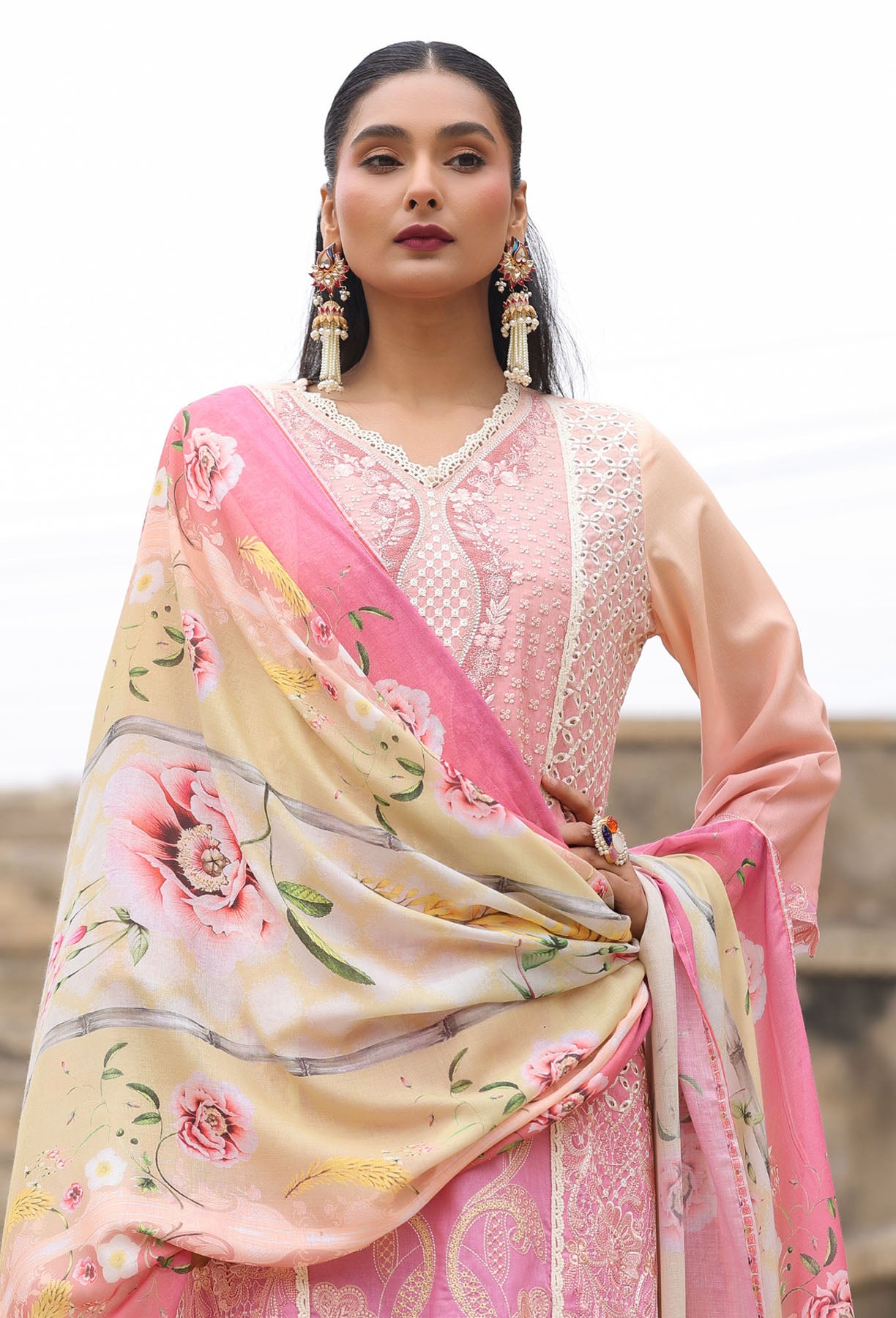 PEACH COTTON STRAIGHT KURTA WITH PANT AND DUPATTA