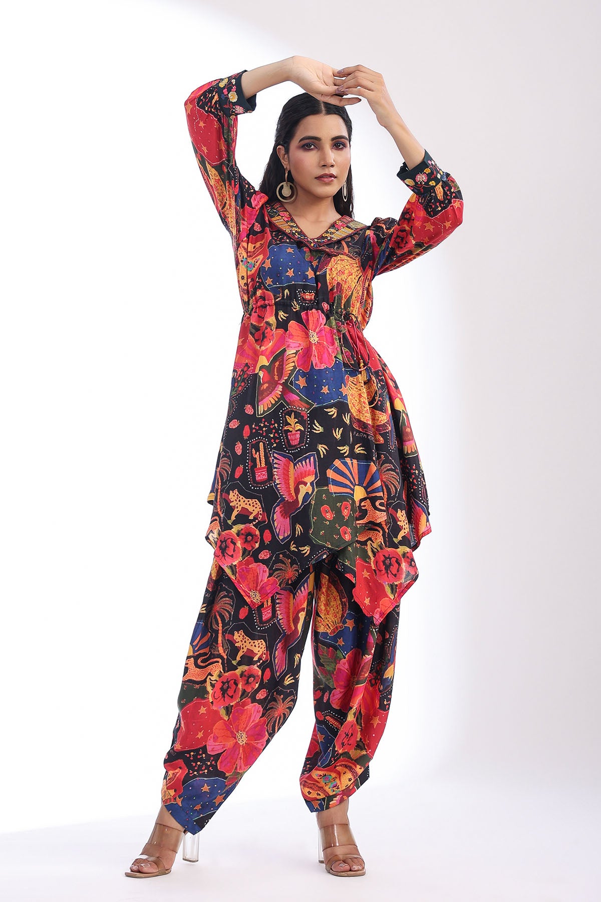 Black Multicolor Muslin Printed Co-ord Set