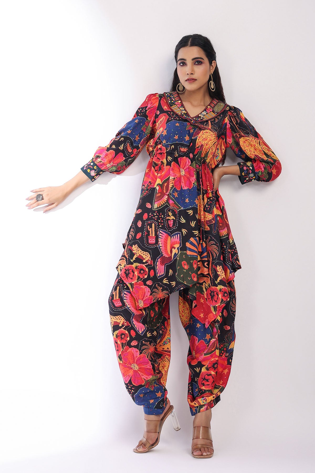 Black Multicolor Muslin Printed Co-ord Set