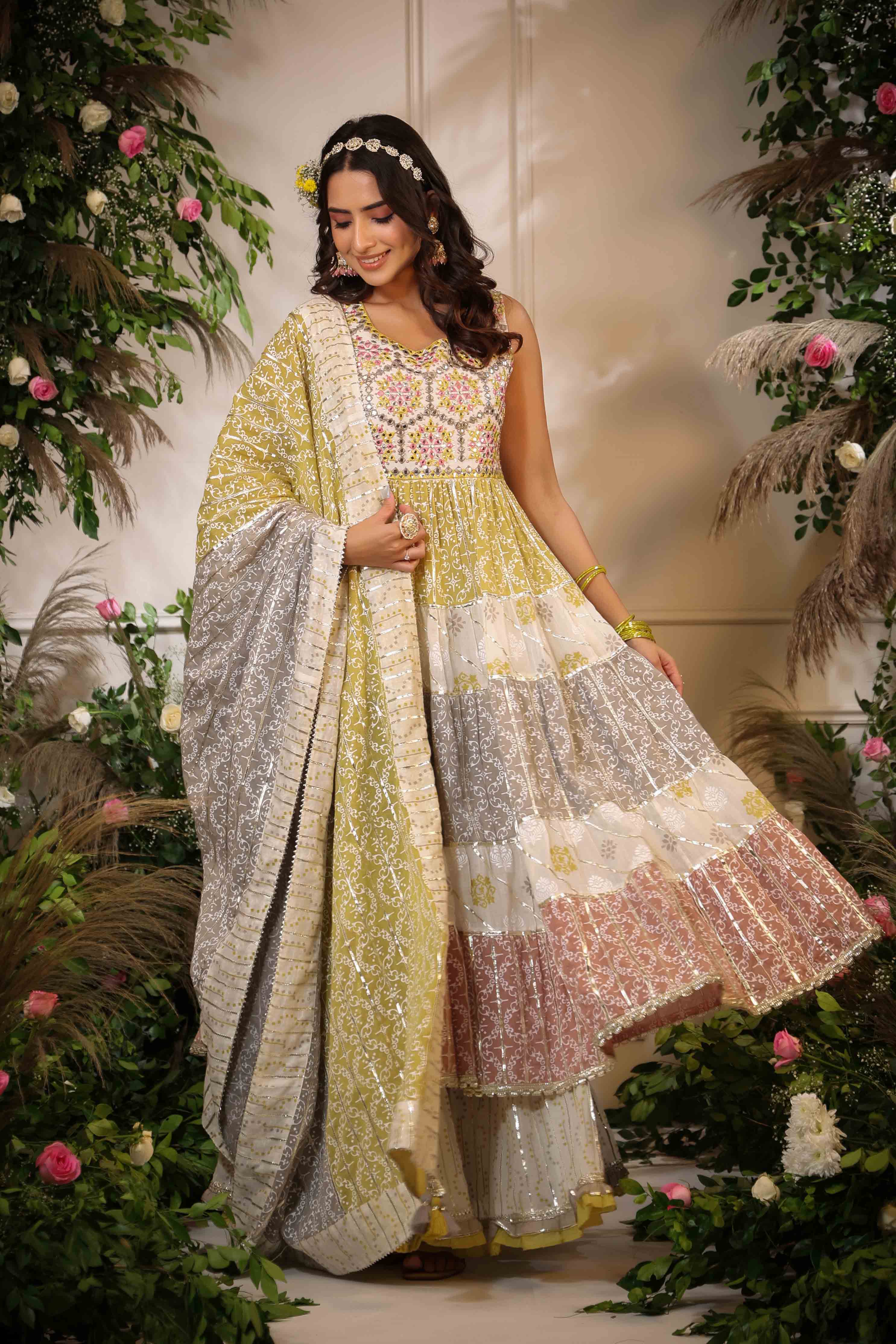 Yellow Multicolour Handwork Sharara Set