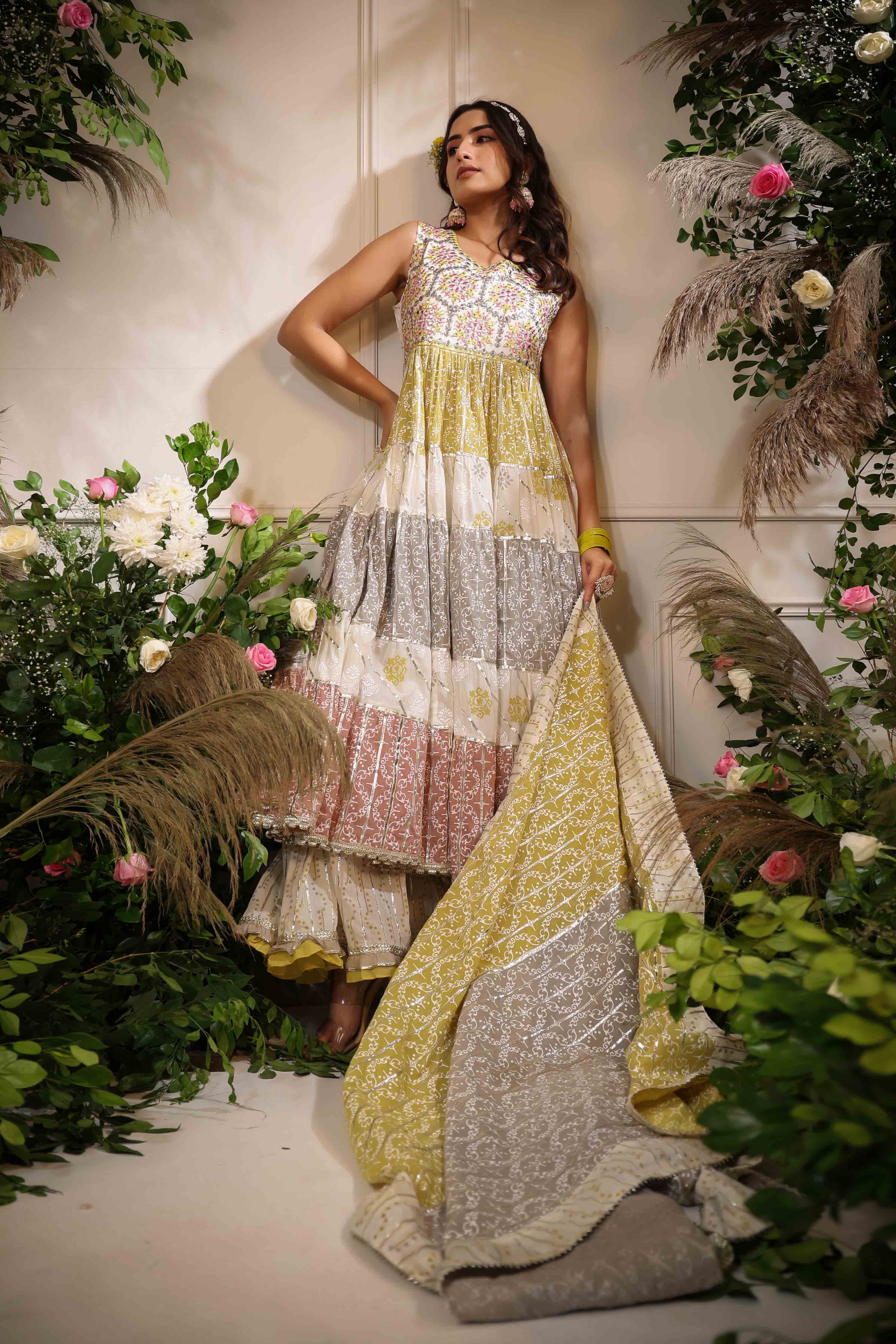 Yellow Multicolour Handwork Sharara Set