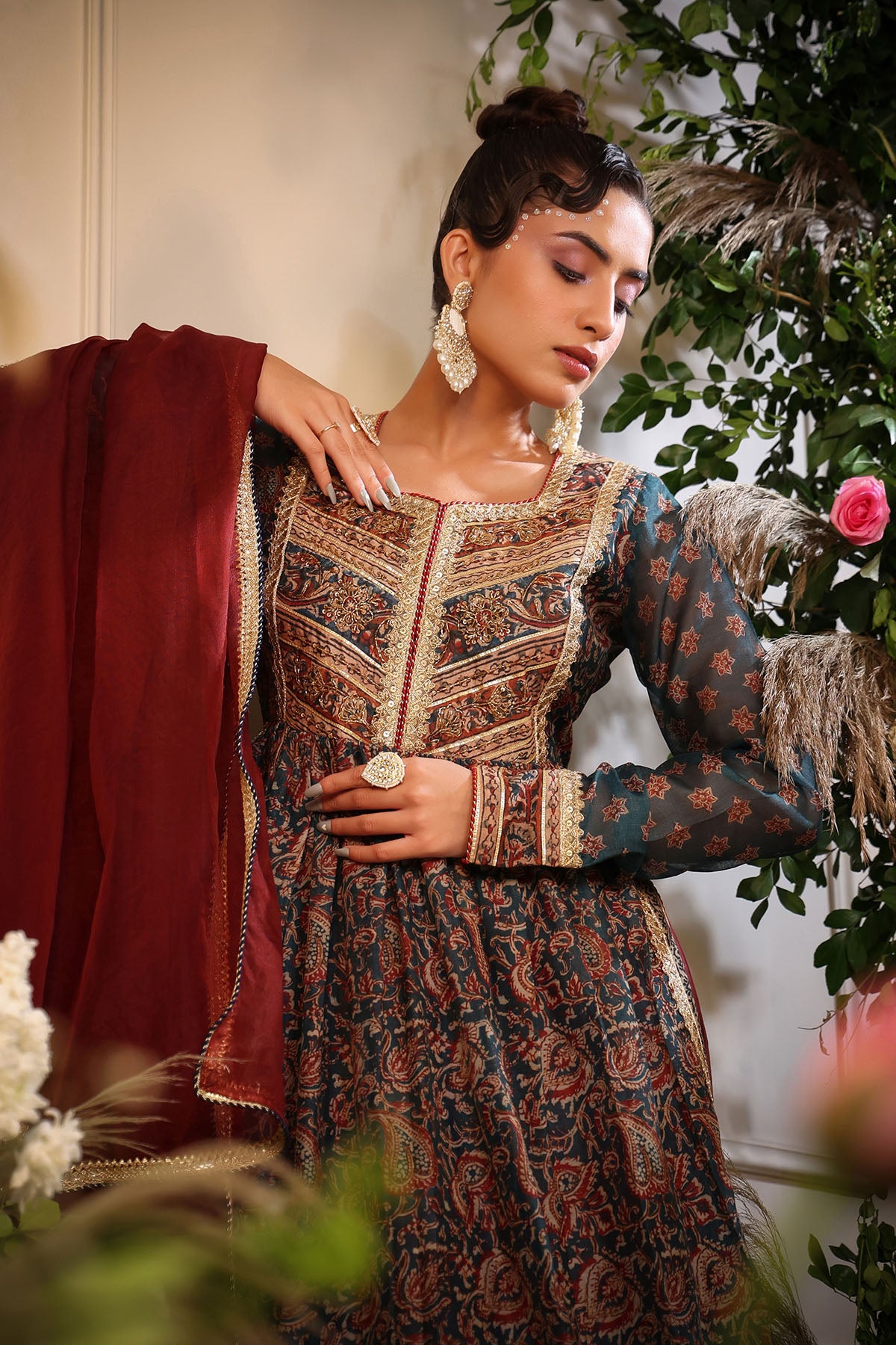 Navy Blue Multicolor Chanderi Gotapatti Suit Set