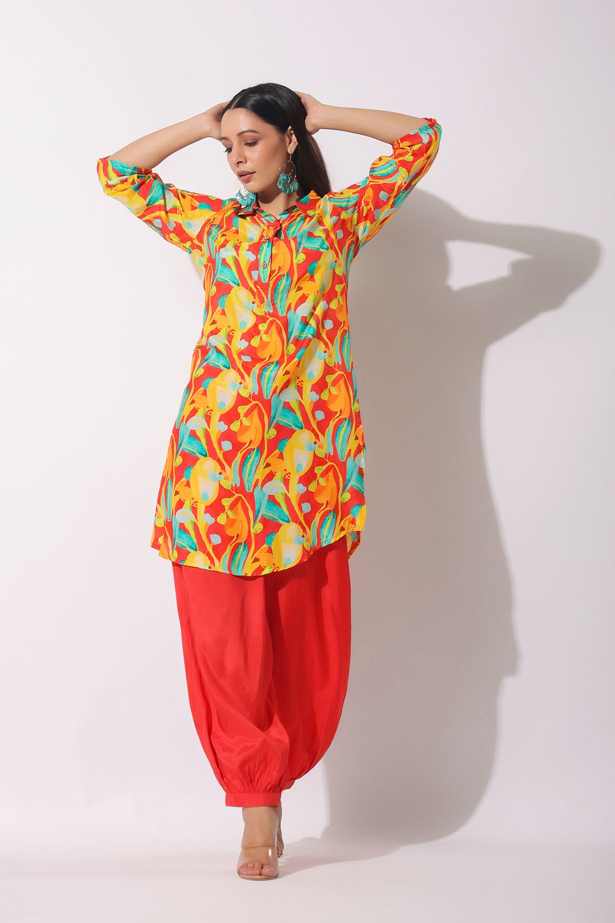 Red Floral Muslin Printed Co-ord Set