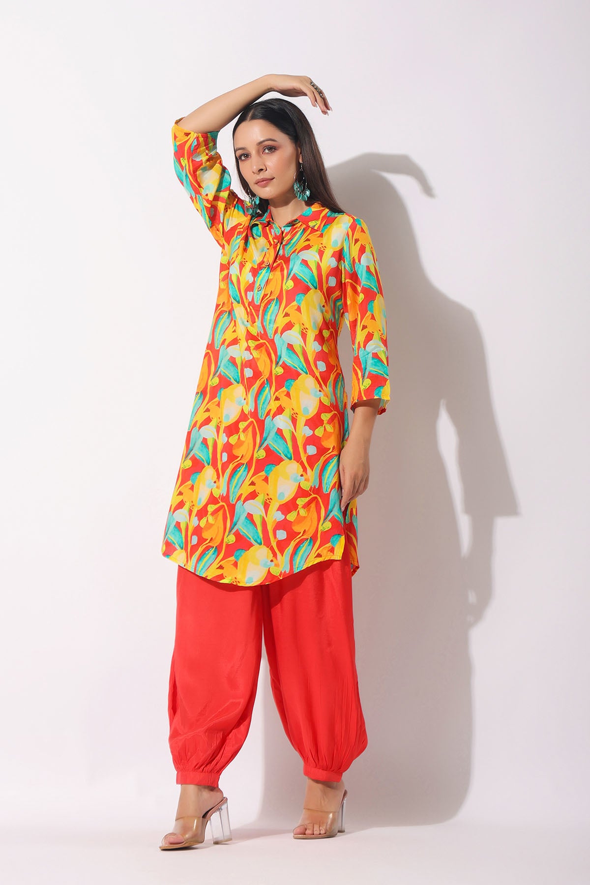 Red Floral Muslin Printed Co-ord Set