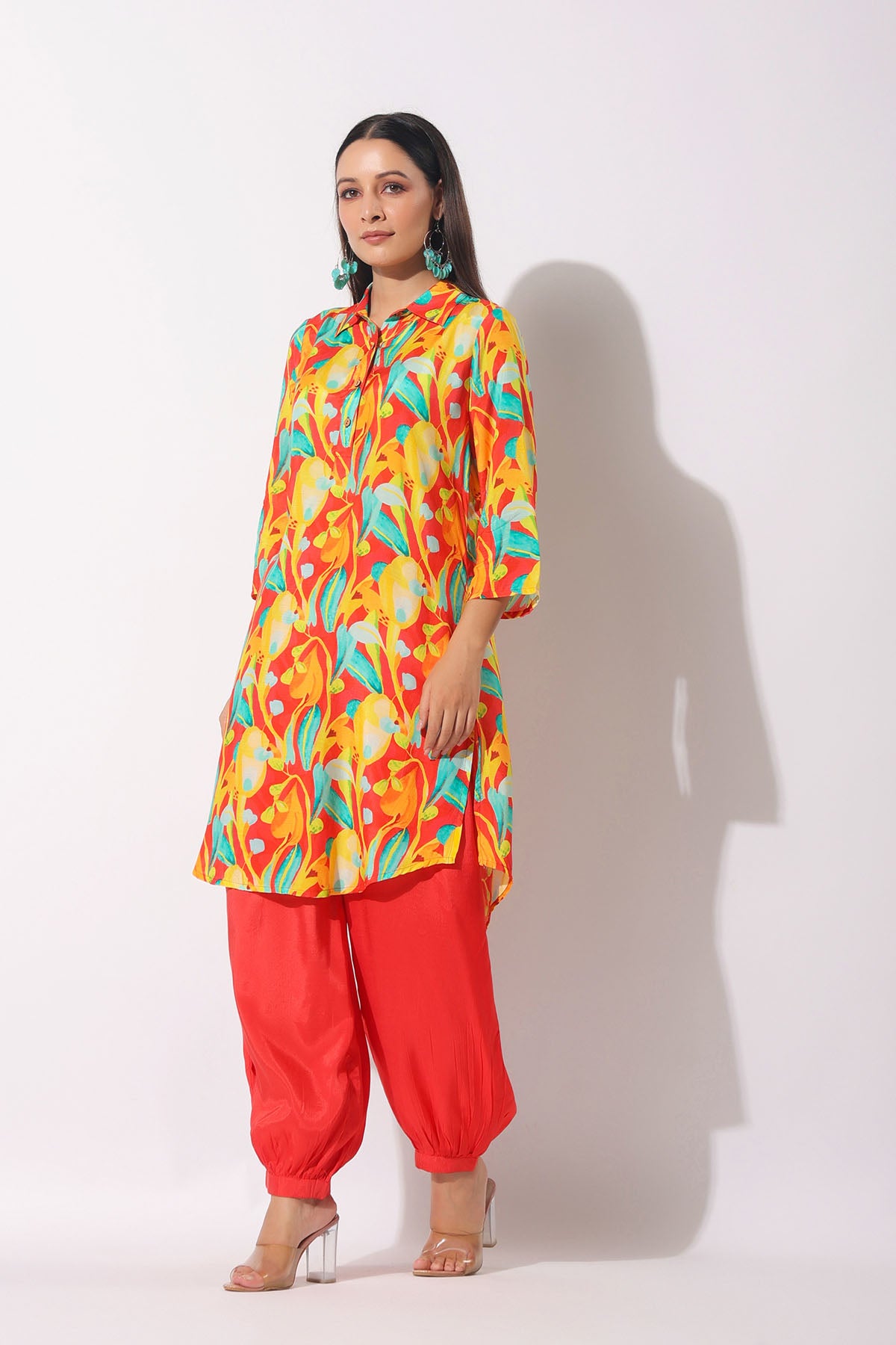 Red Floral Muslin Printed Co-ord Set