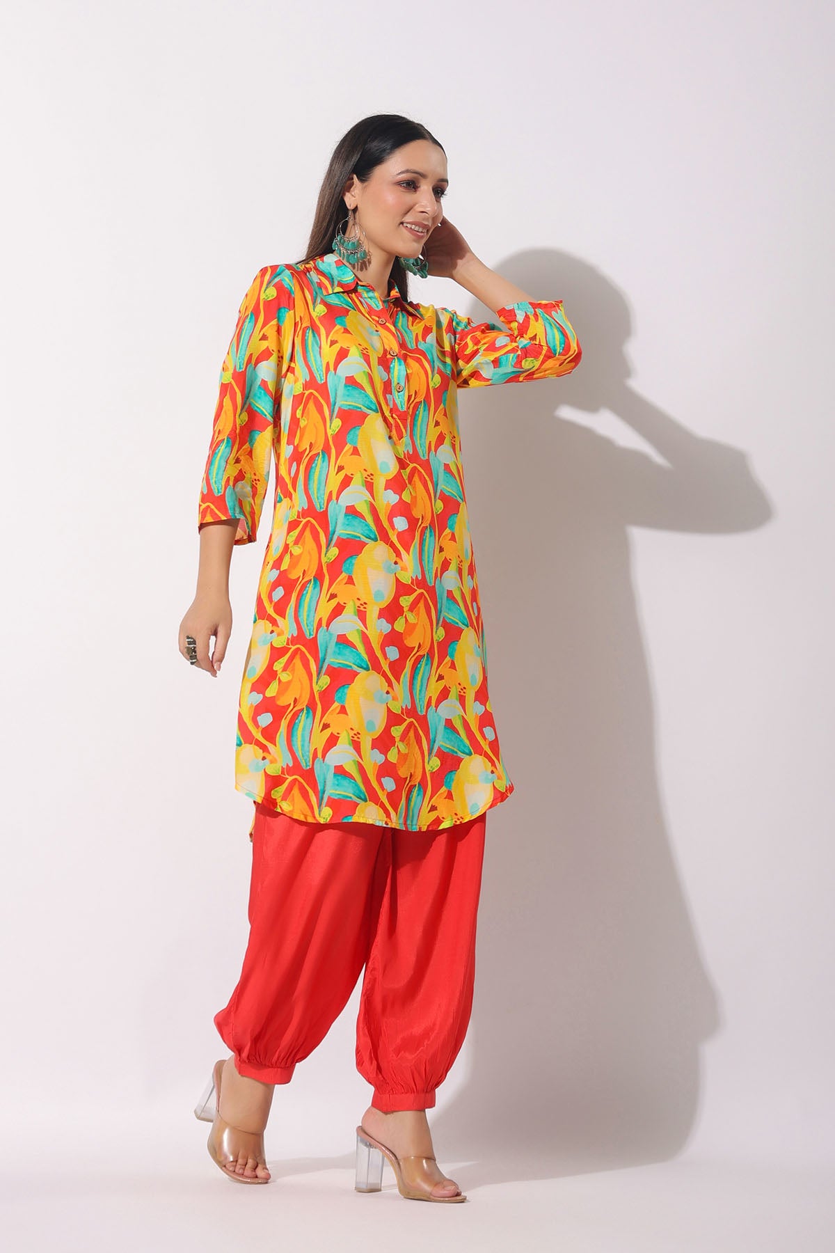 Red Floral Muslin Printed Co-ord Set