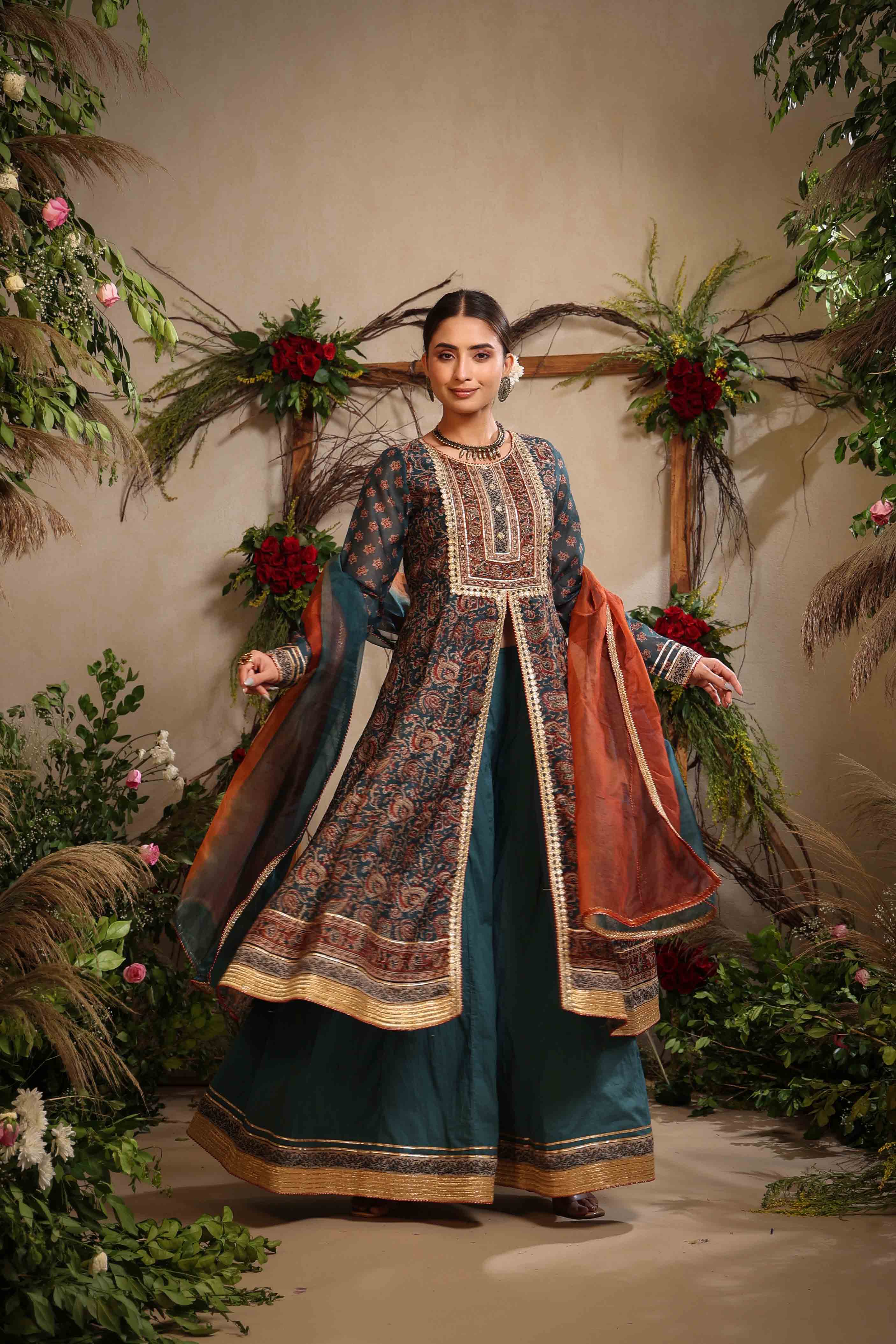 Navy Chanderi Handwork Sharara Set