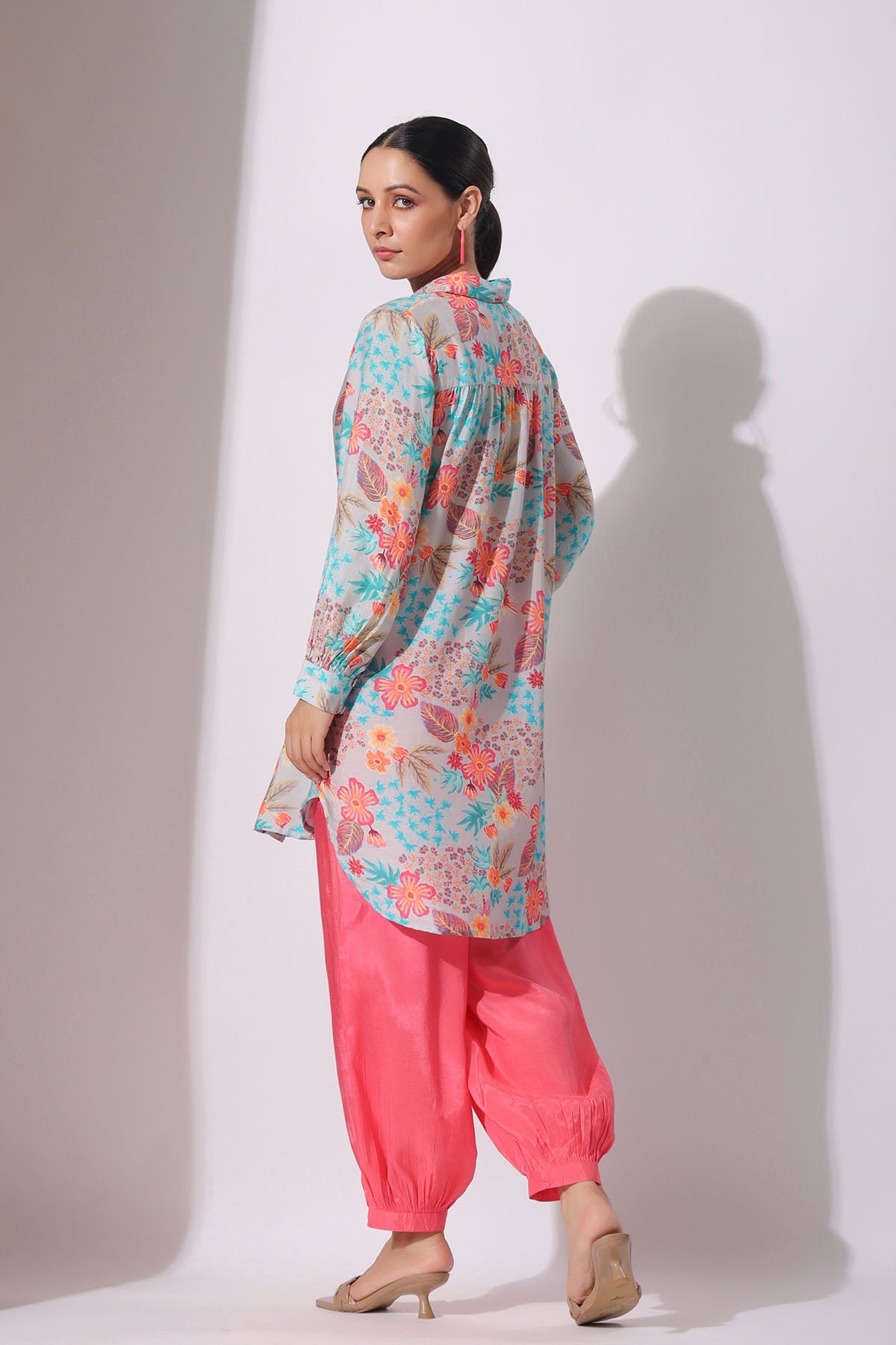 Grey Floral Muslin Printed Co-ord Set