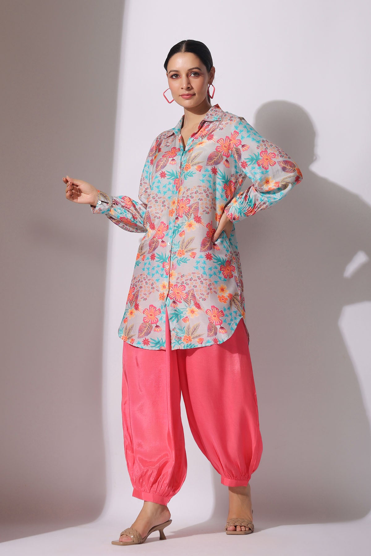 Grey Floral Muslin Printed Co-ord Set