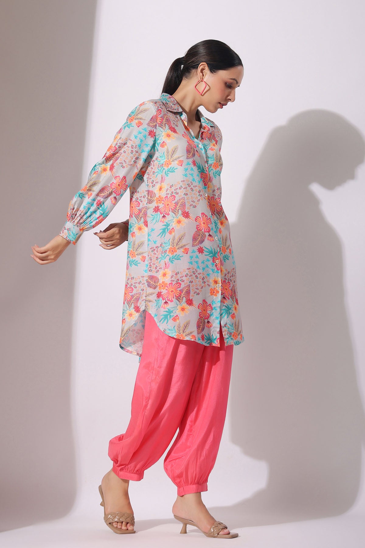 Grey Floral Muslin Printed Co-ord Set