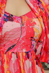 Lavish Pink Chinon Printed Long Gown