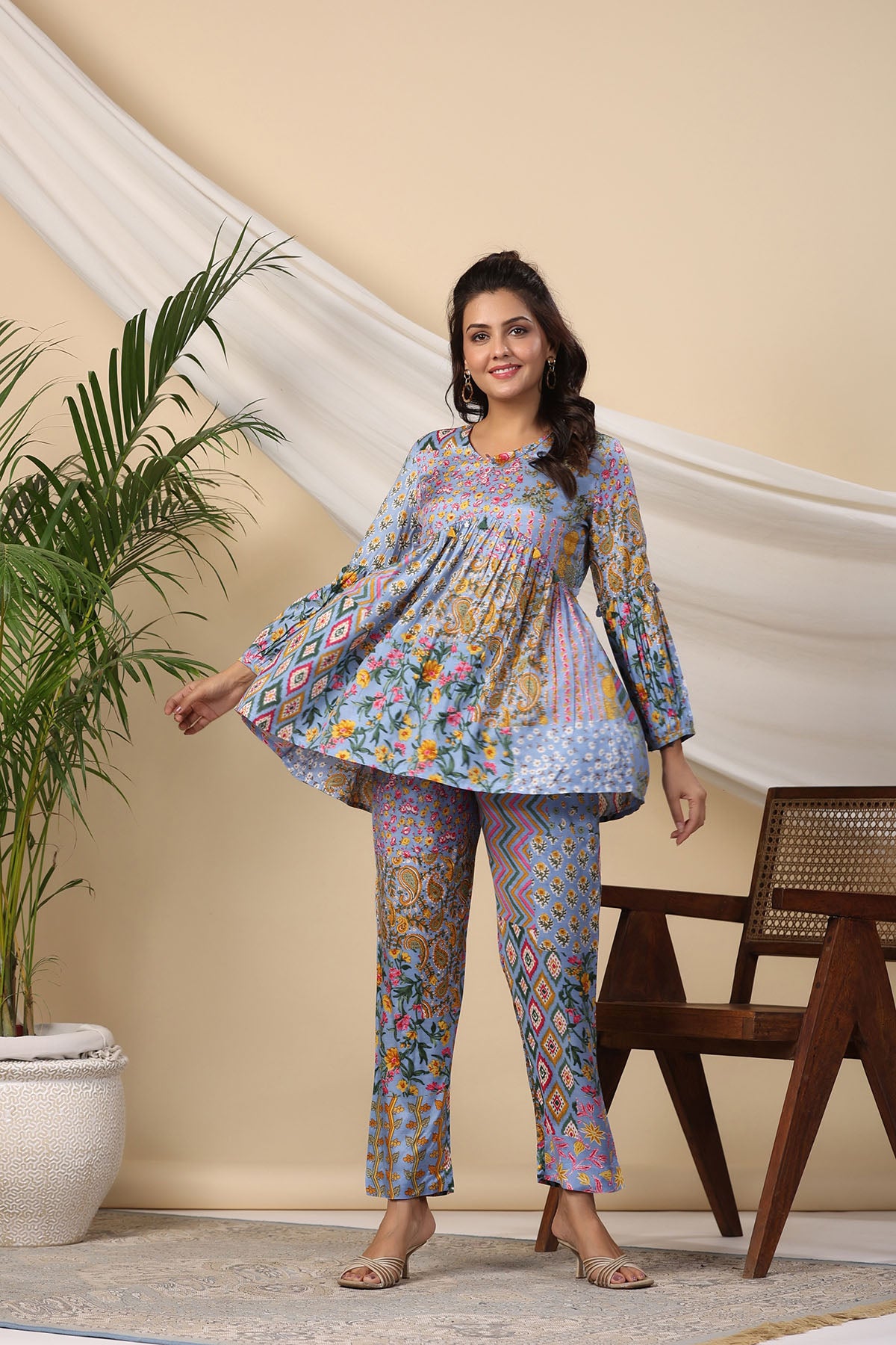 Blue Muslin Printed Co-ord Set