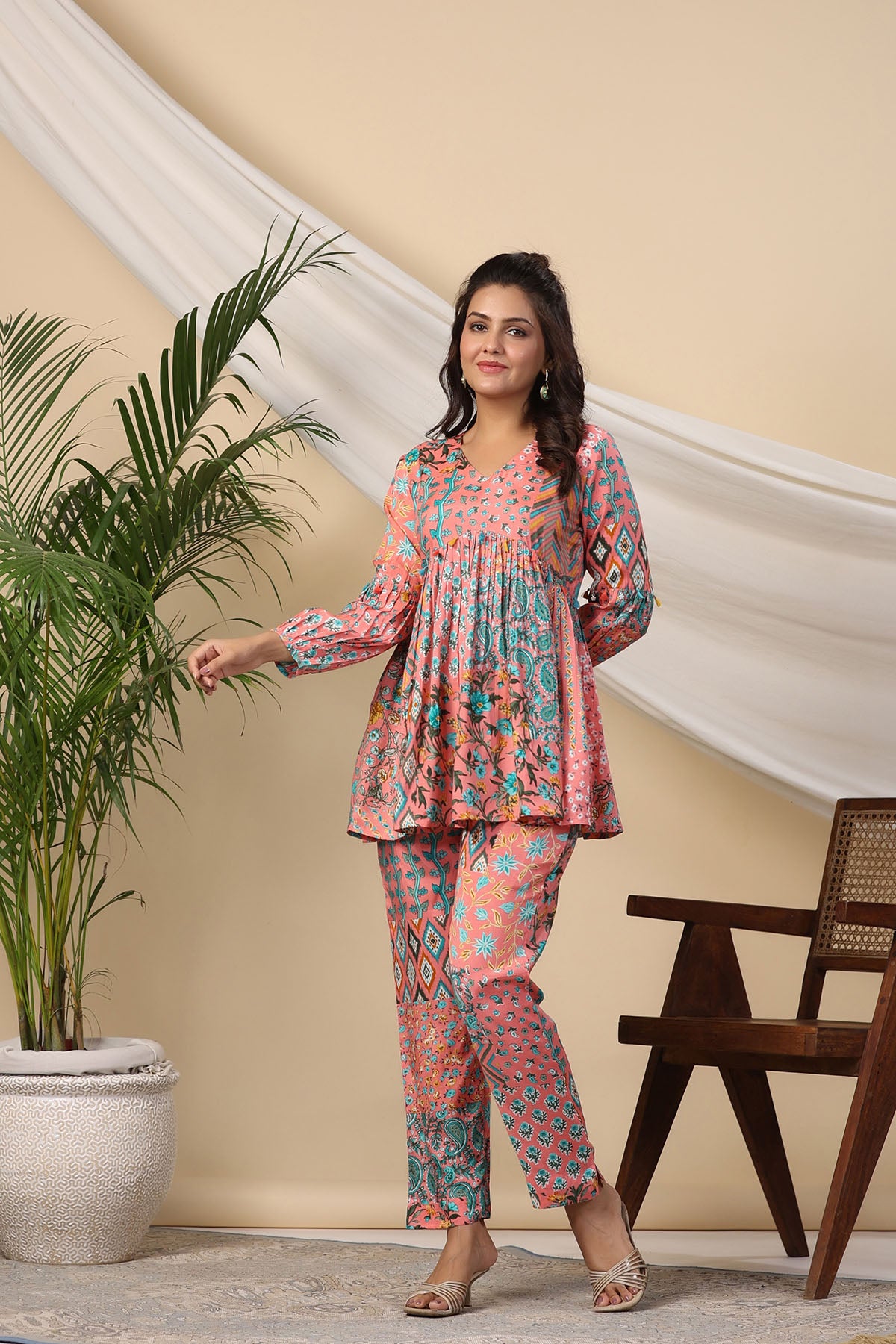 Pink Muslin Printed Co-ord Set