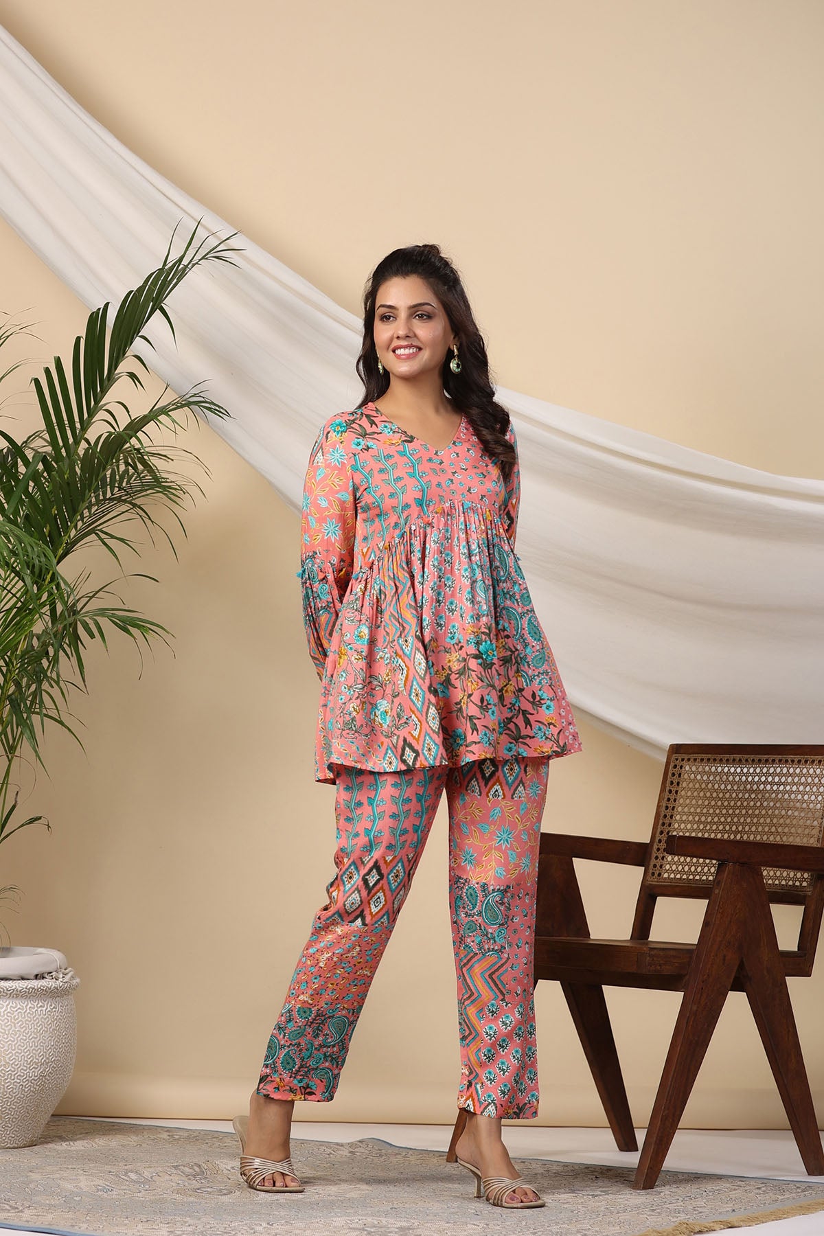 Pink Muslin Printed Co-ord Set