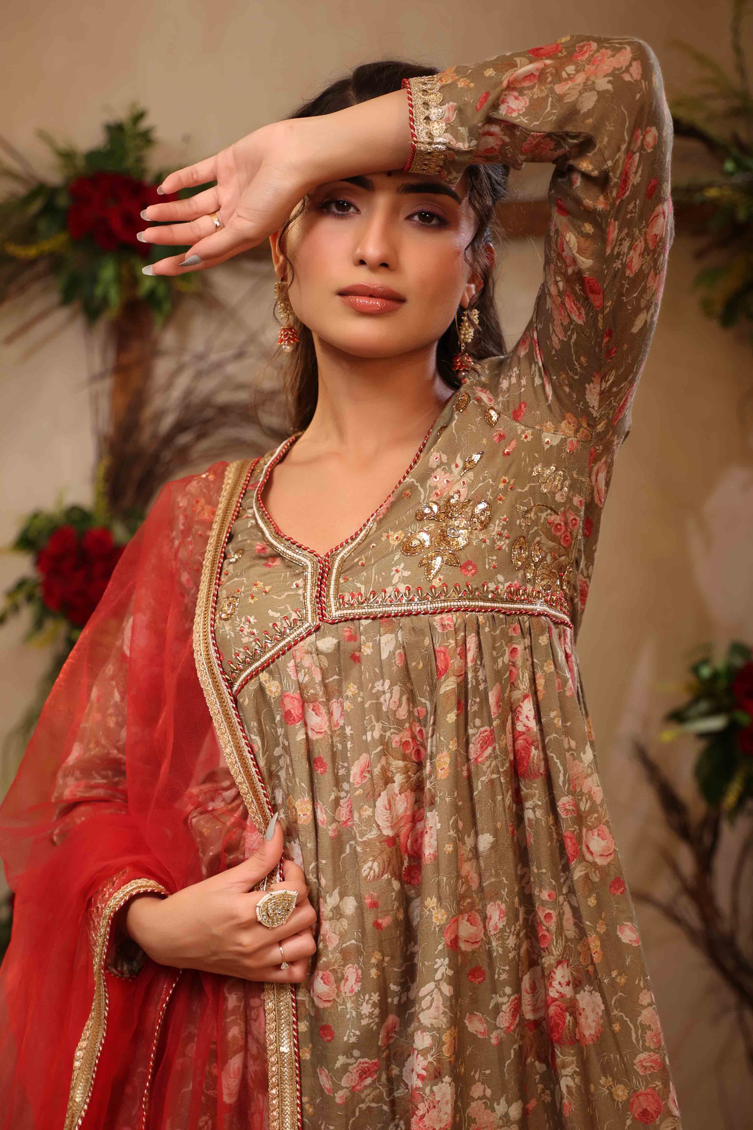 Green Muslin Handwork Sharara Set