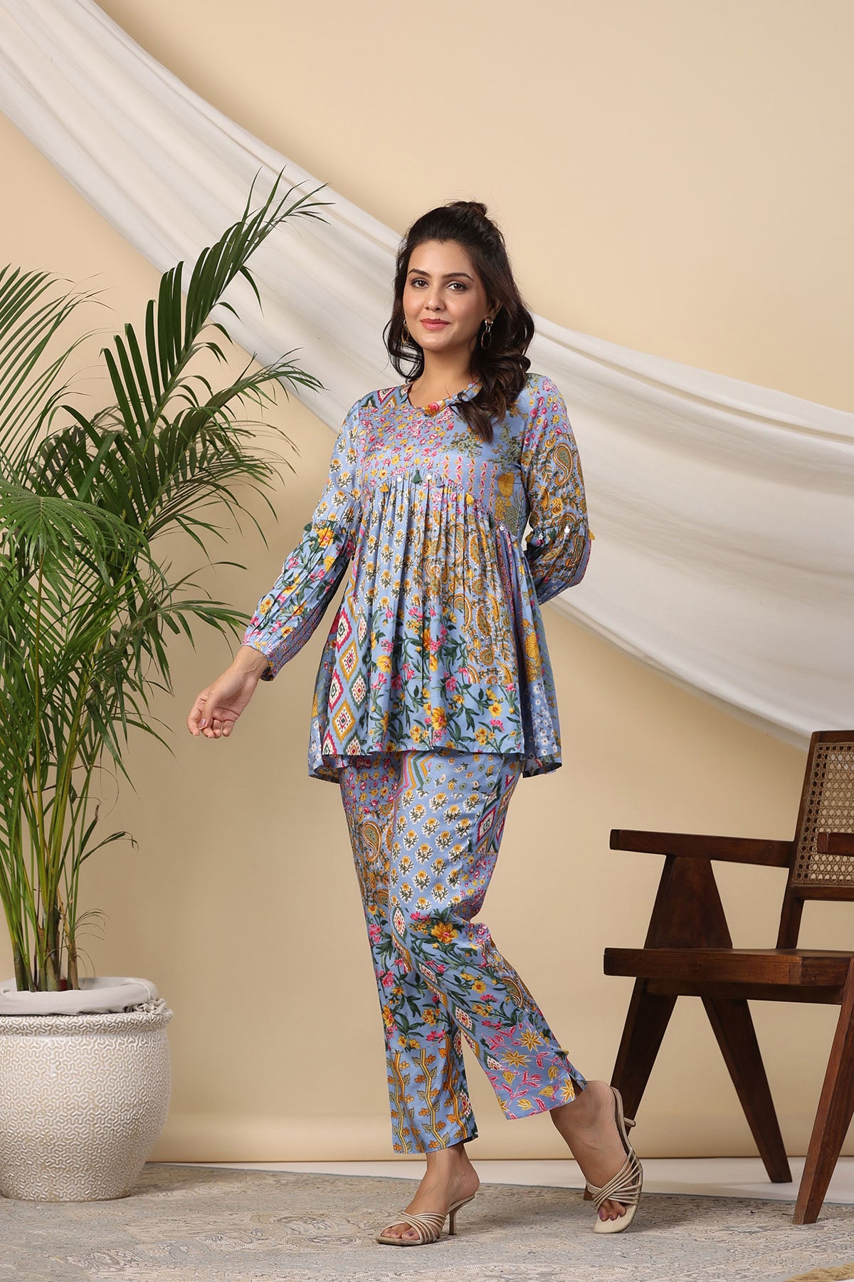 Blue Muslin Printed Co-ord Set