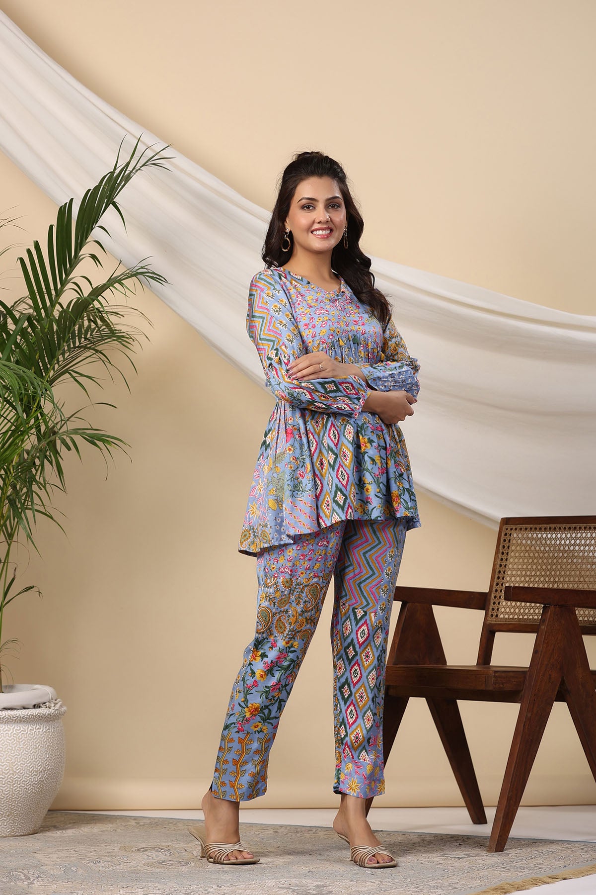 Blue Muslin Printed Co-ord Set