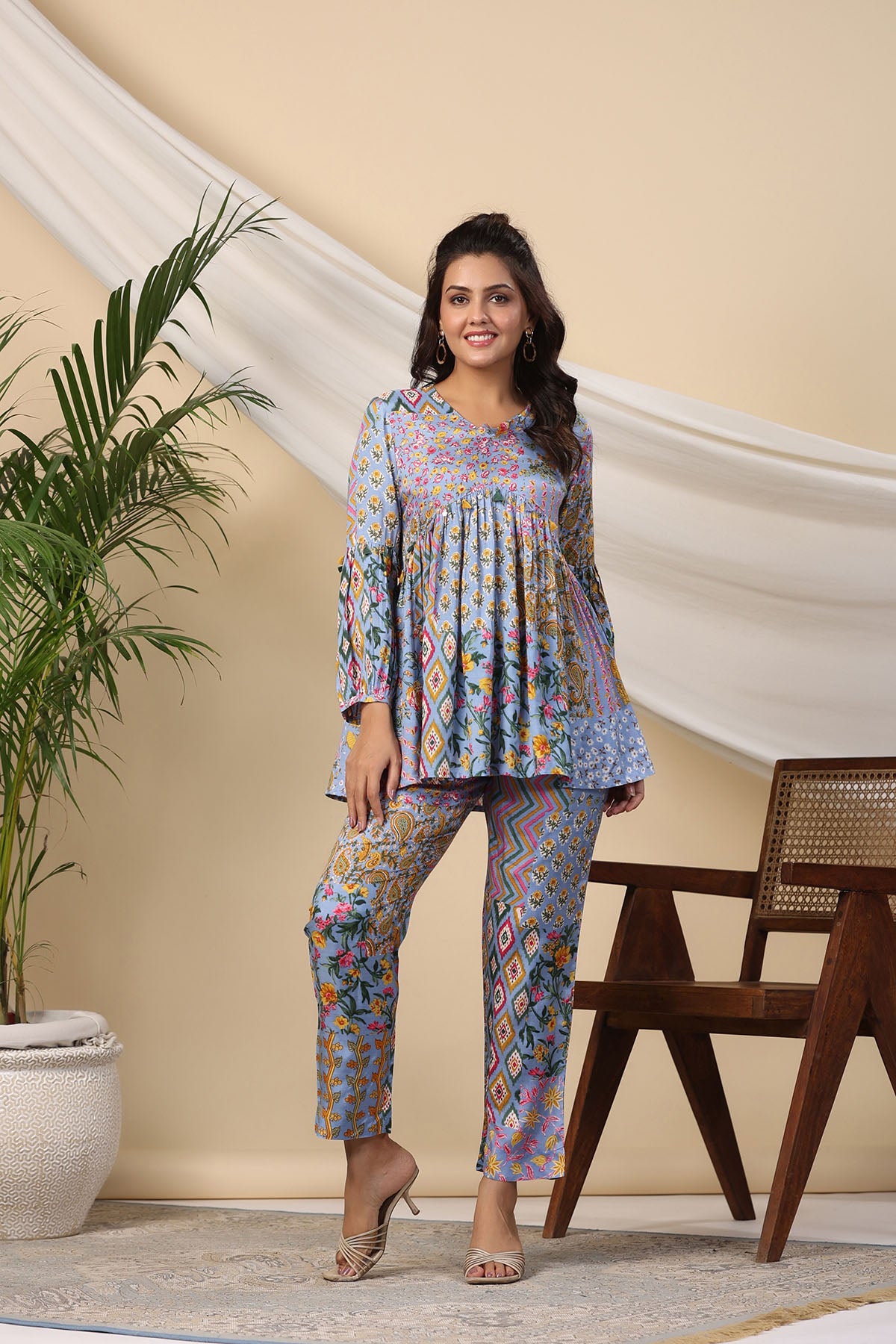 Blue Muslin Printed Co-ord Set
