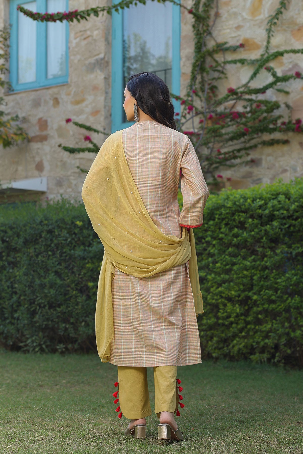 Lemon Yellow Cotton Embroidered Straight-Cut Suit