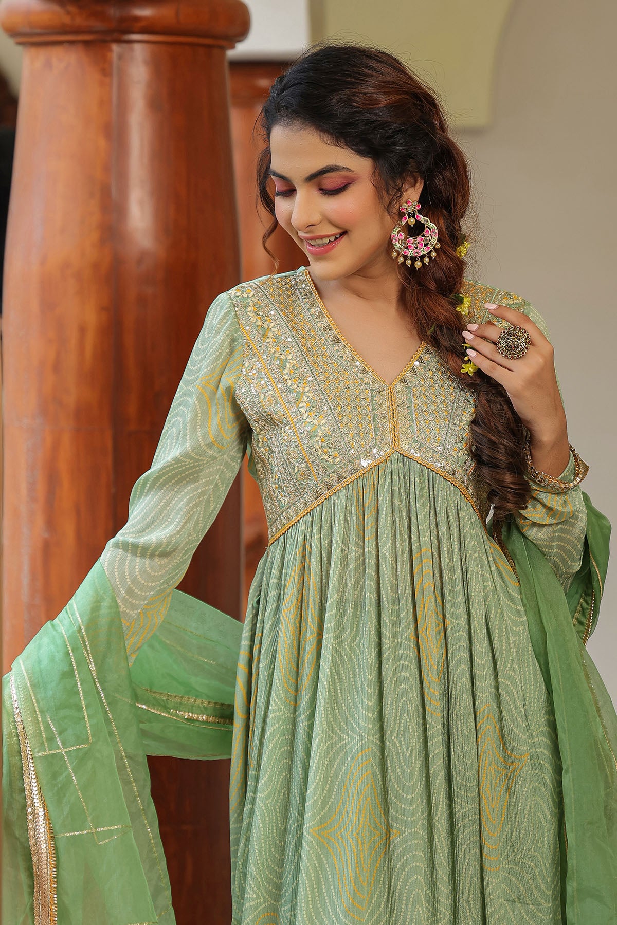 Green Georgette Embroidered Suit