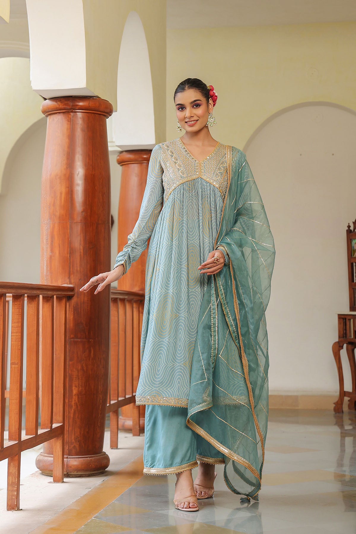 Blue Georgette Embroidered Suit