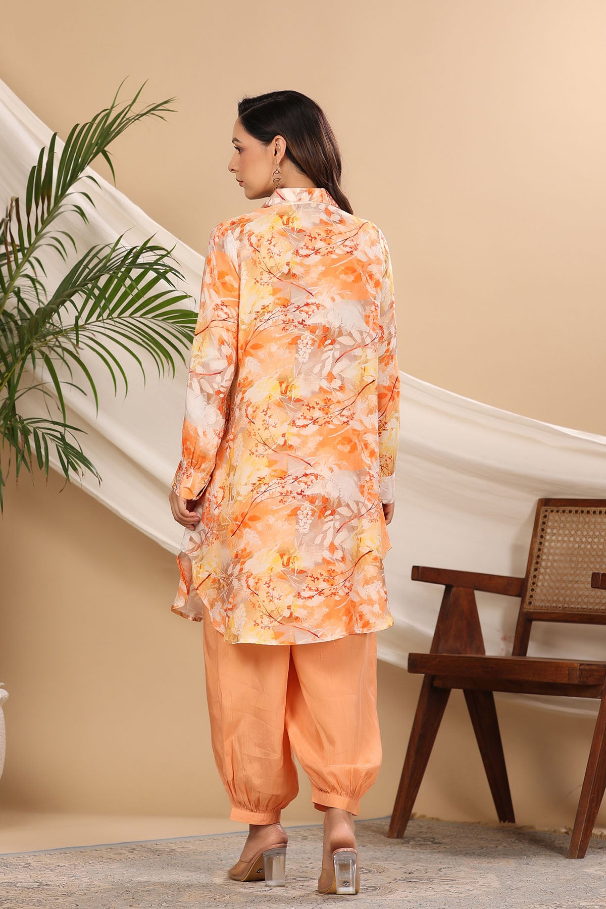 Orange Floral Muslin Printed Co-ord Set