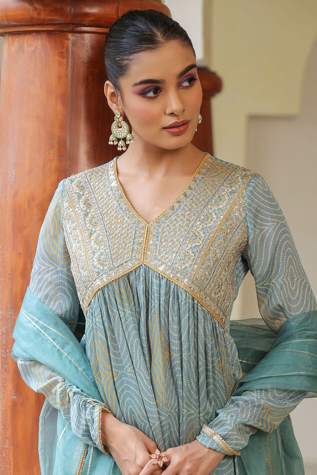 Blue Georgette Embroidered Suit