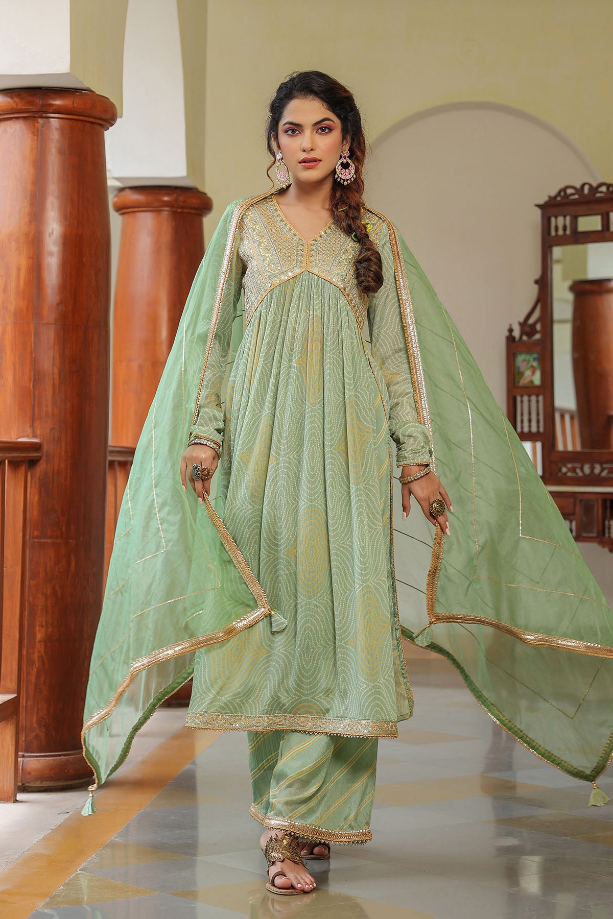Green Georgette Embroidered Suit