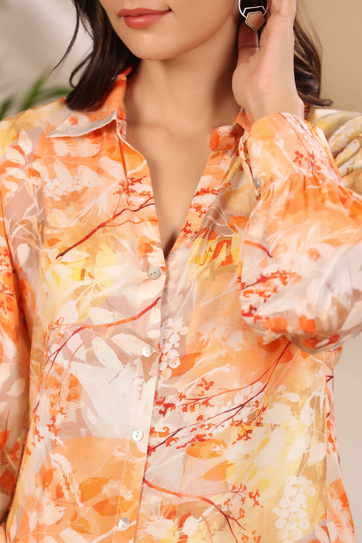 Orange Floral Muslin Printed Co-ord Set
